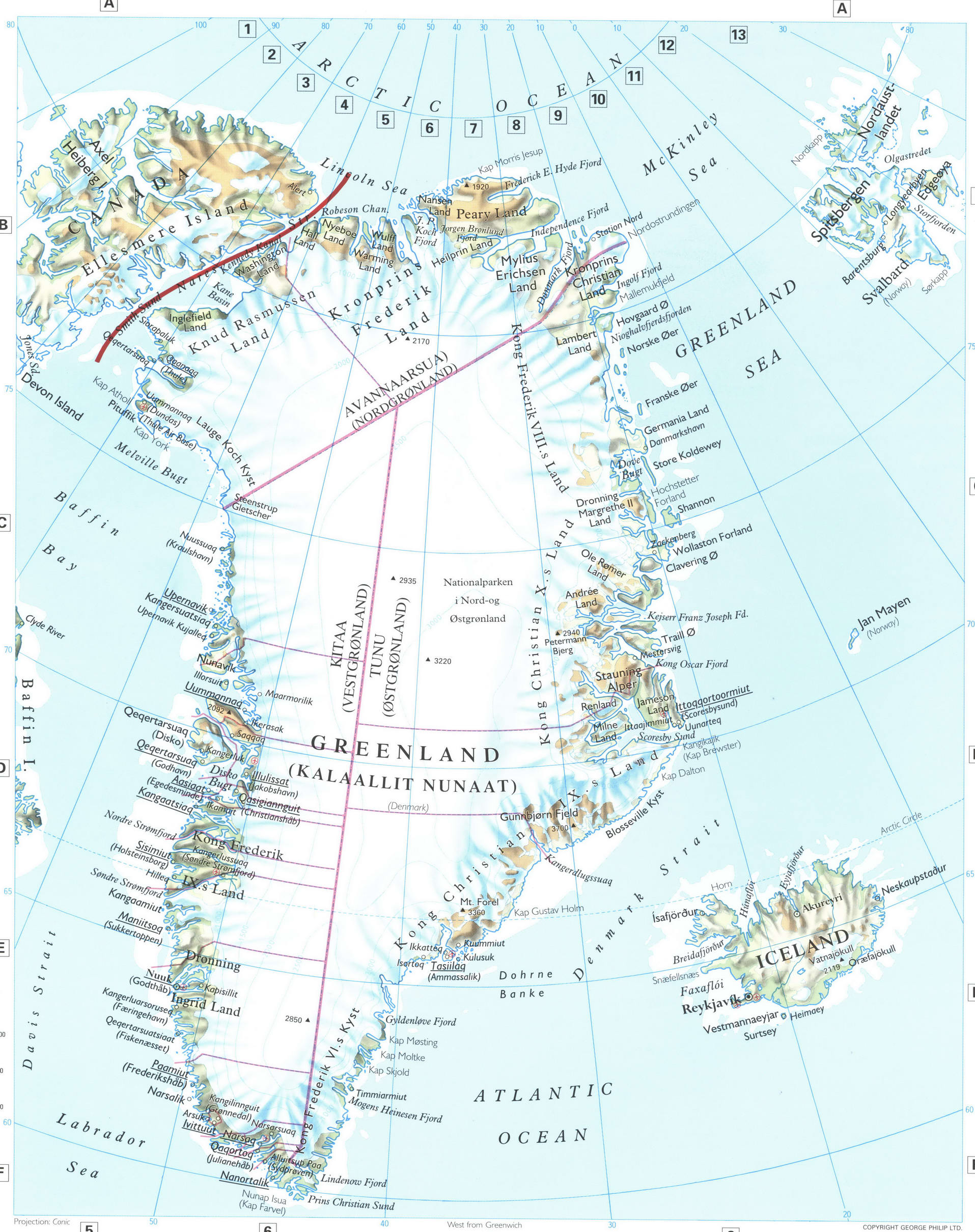 Greenland map with towns. Detailed physical map of Greenland with villages and towns Greenland map with towns. Detailed physical map of Greenland with villages and towns