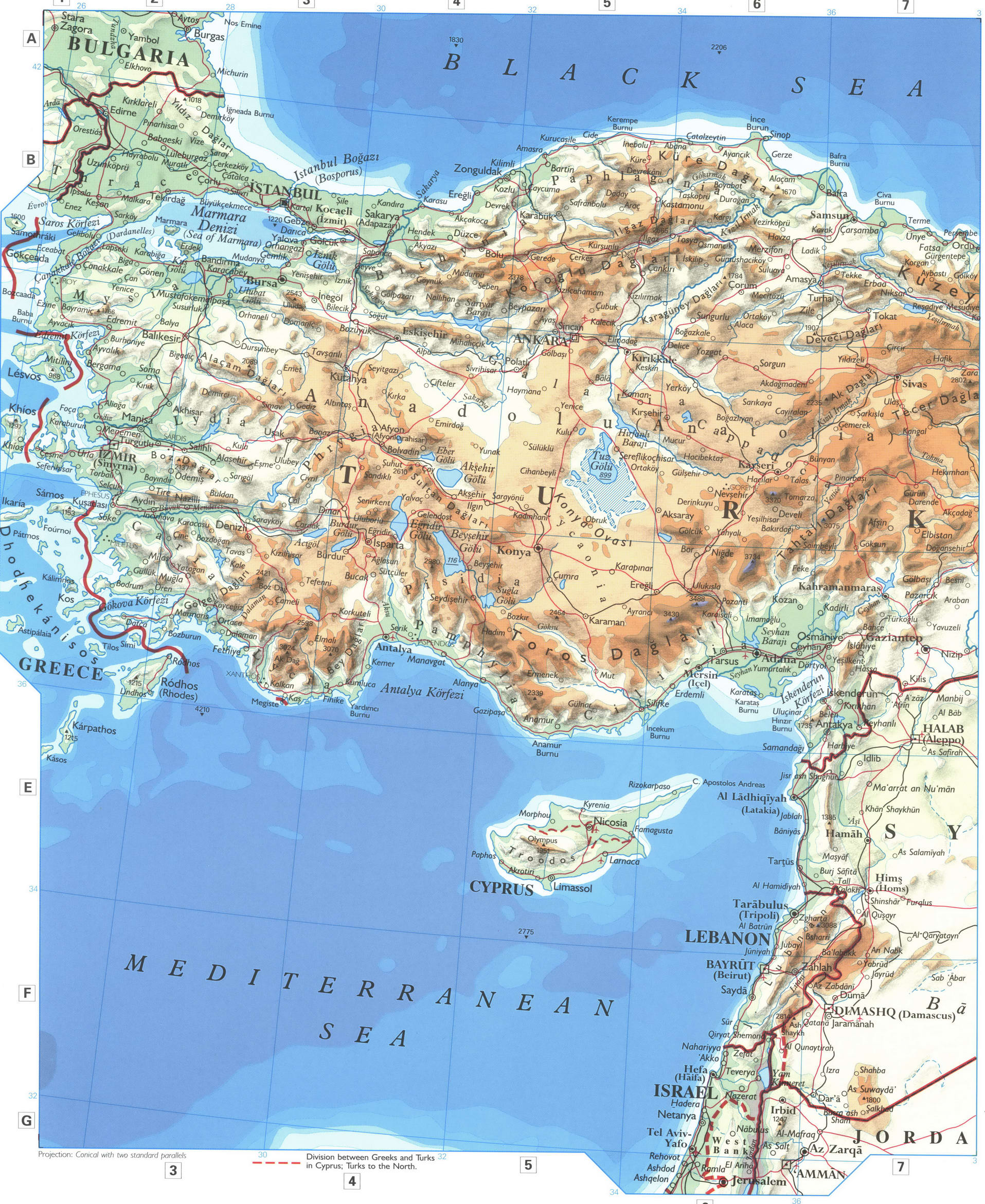 Turkey and Syria map. Detailed physical map of Turkey and Syria with cities Turkey and Syria map. Detailed physical map of Turkey and Syria with cities