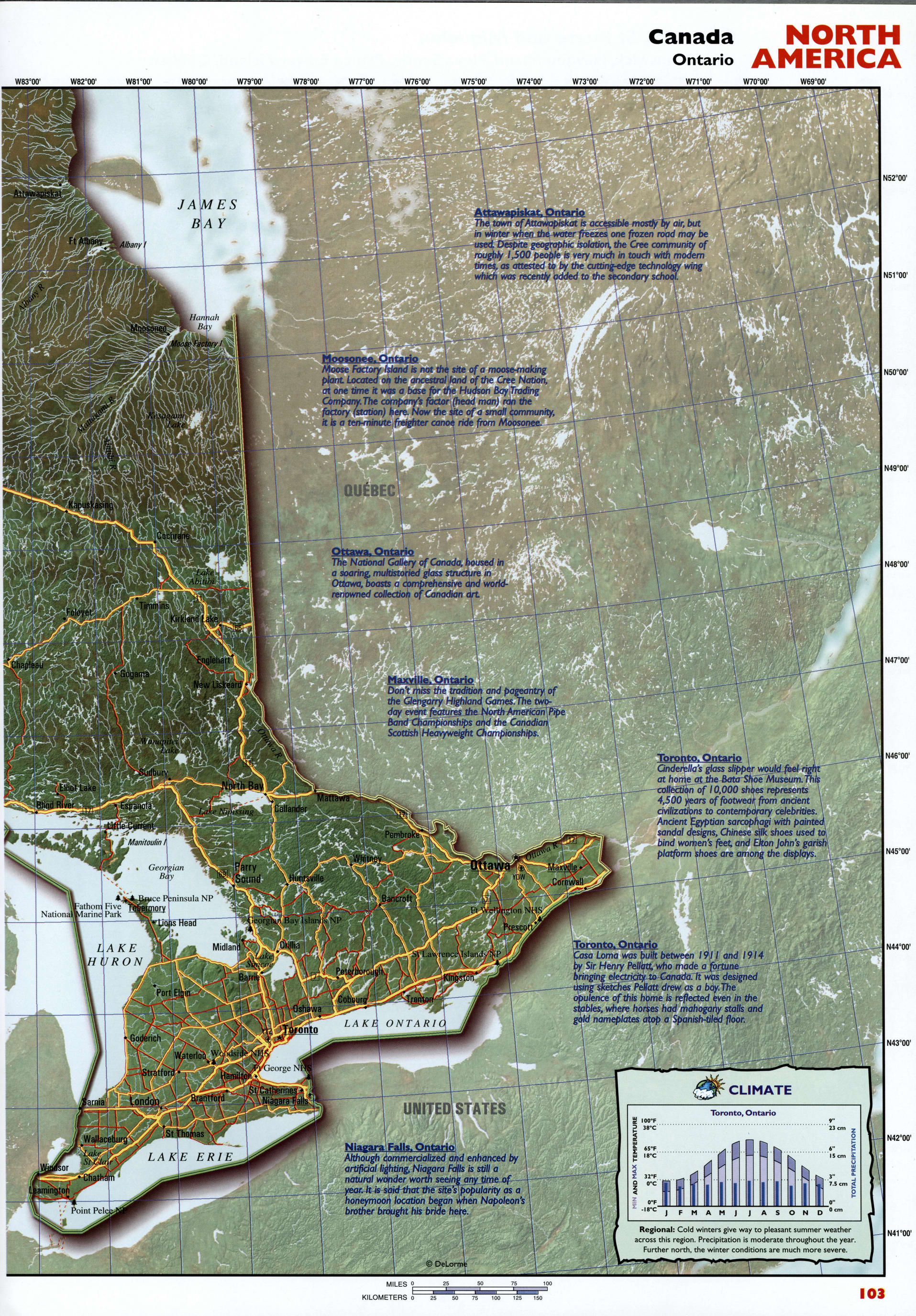 Ontario province tourist map. Detailed map of Ontario with cities, towns, and villages. Ontario province tourist map. Detailed map of Ontario with cities, towns, and villages.