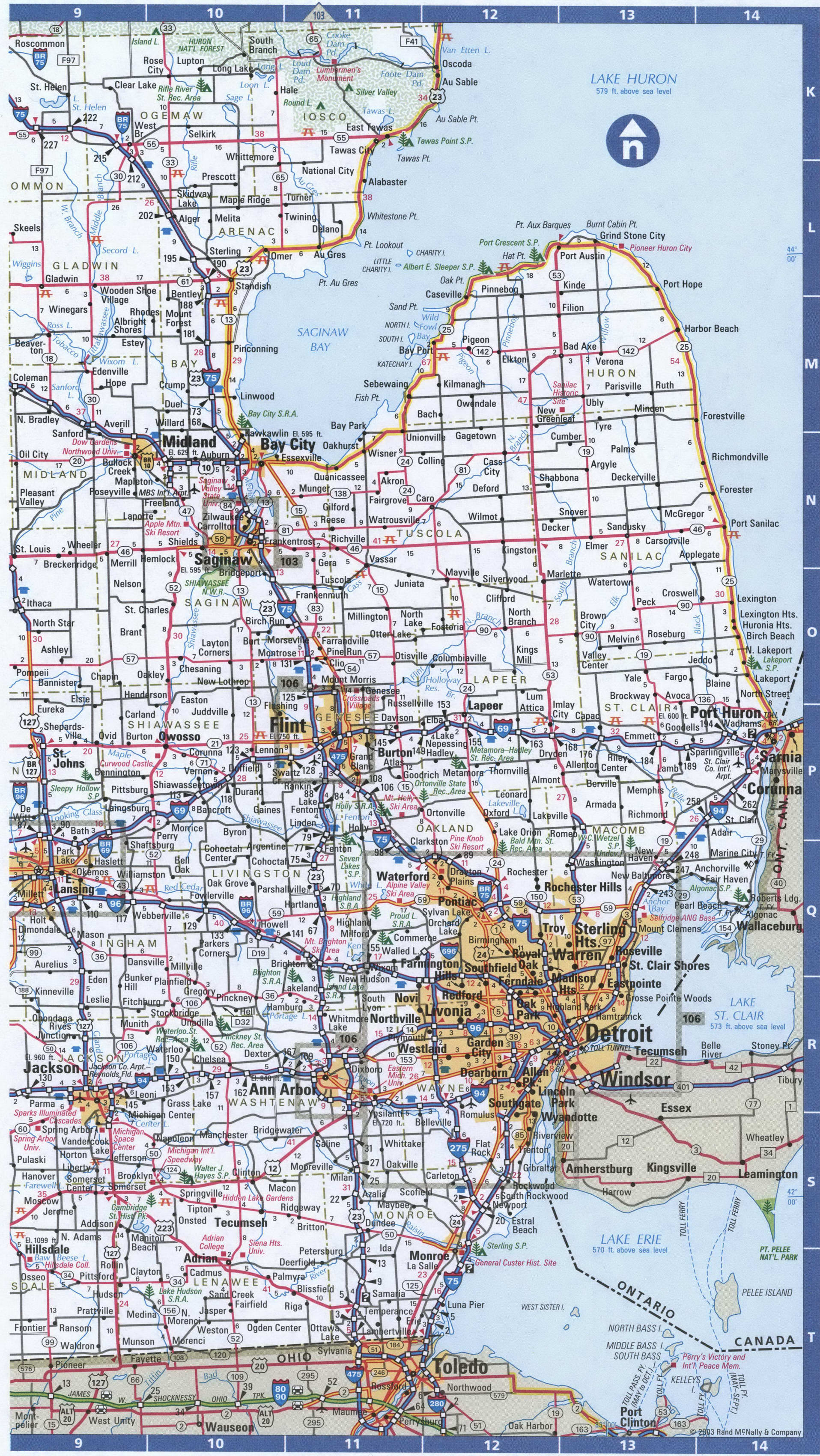Michigan south map. Detailed map of southern Michigan with road numbers and distances between cities. Michigan south map. Detailed map of southern Michigan with road numbers and distances between cities.