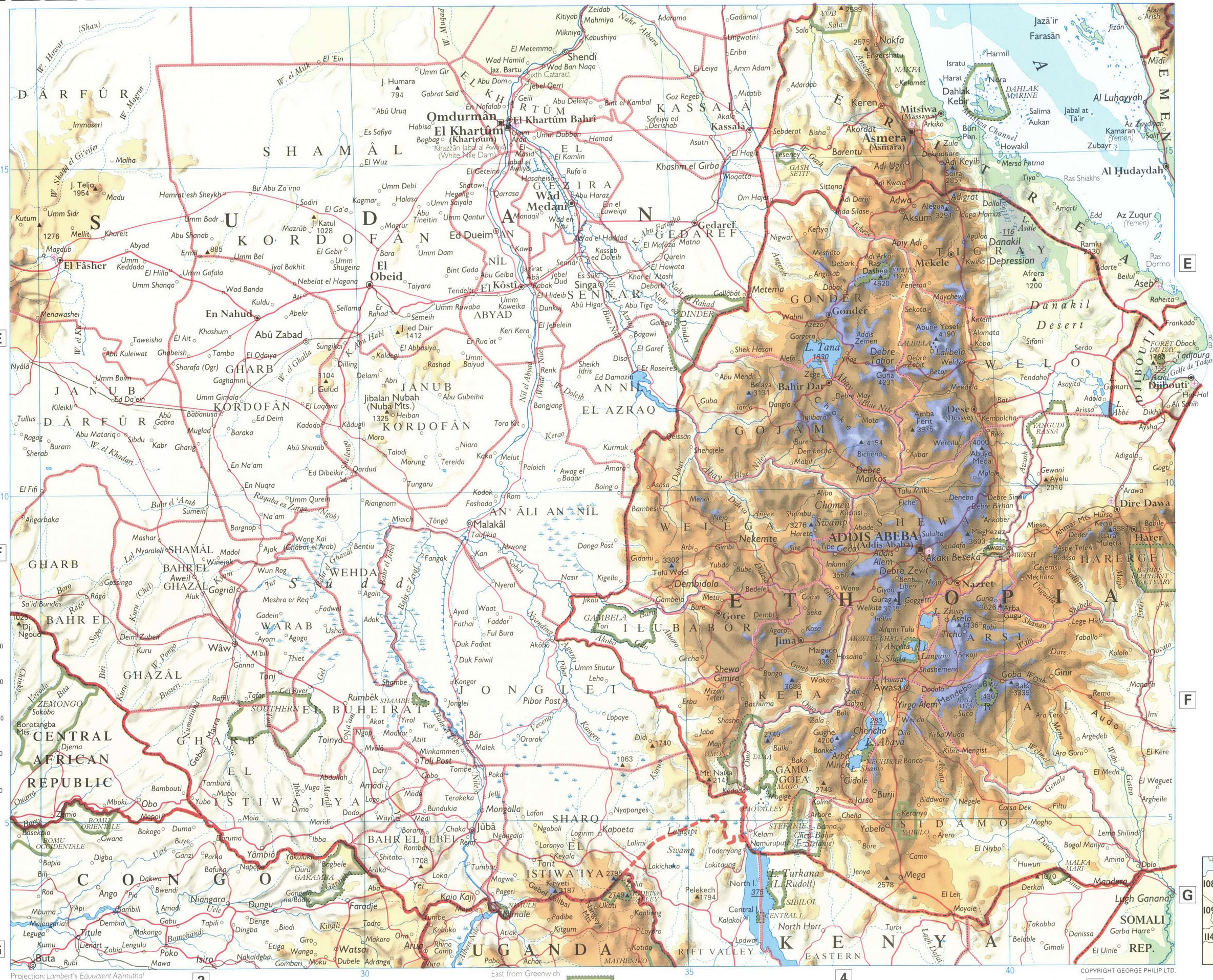 Detailed physical map of countries on the coast of the Red Sea with cities and borders Detailed physical map of countries on the coast of the Red Sea with cities and borders