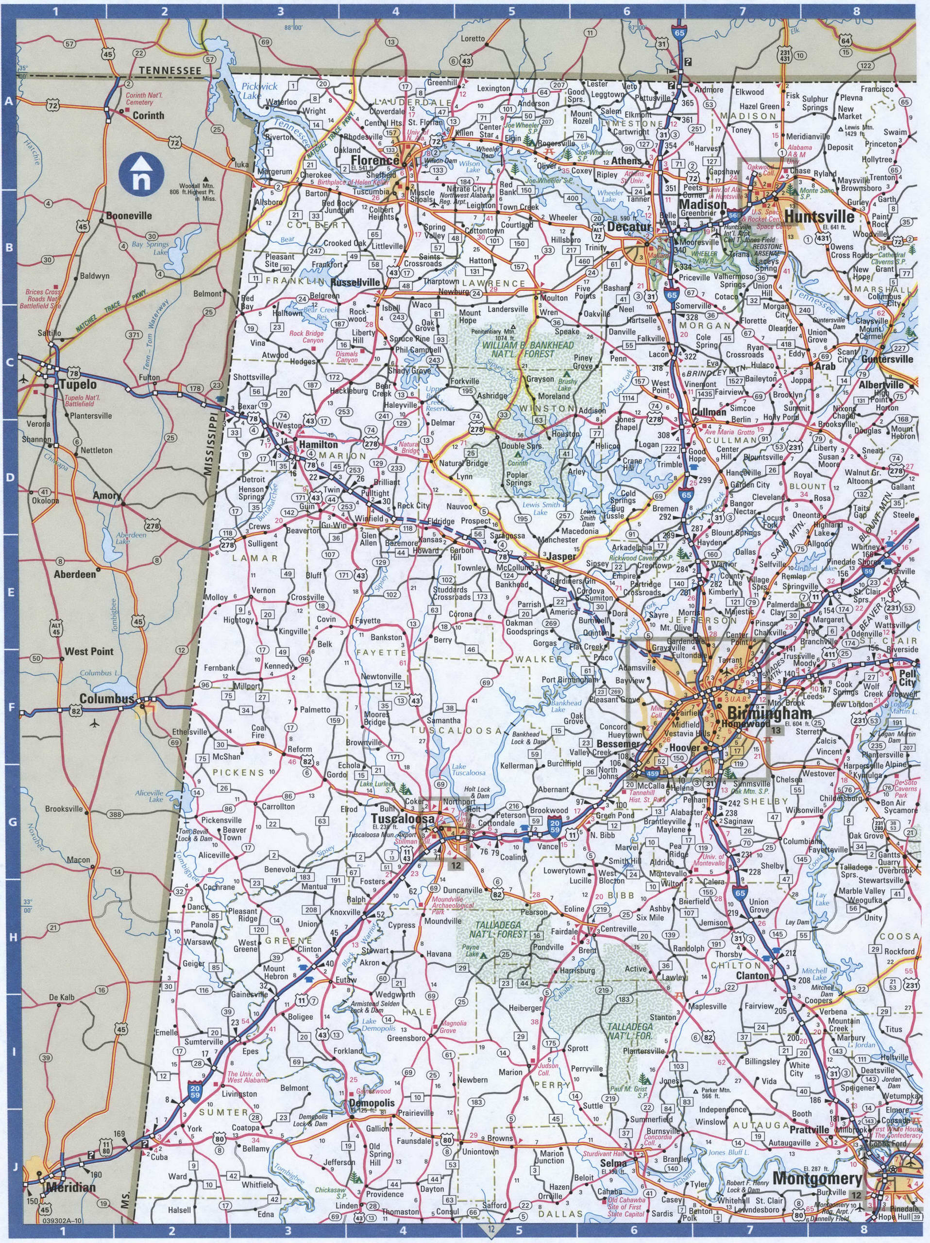 Northwestern Alabama detailed map. A large-scale map of Northern Alabama with roads, cities, villages, and rest areas. North Alabama detailed map. Northwestern Alabama detailed map. A large-scale map of Northern Alabama with roads, cities, villages, and rest areas.