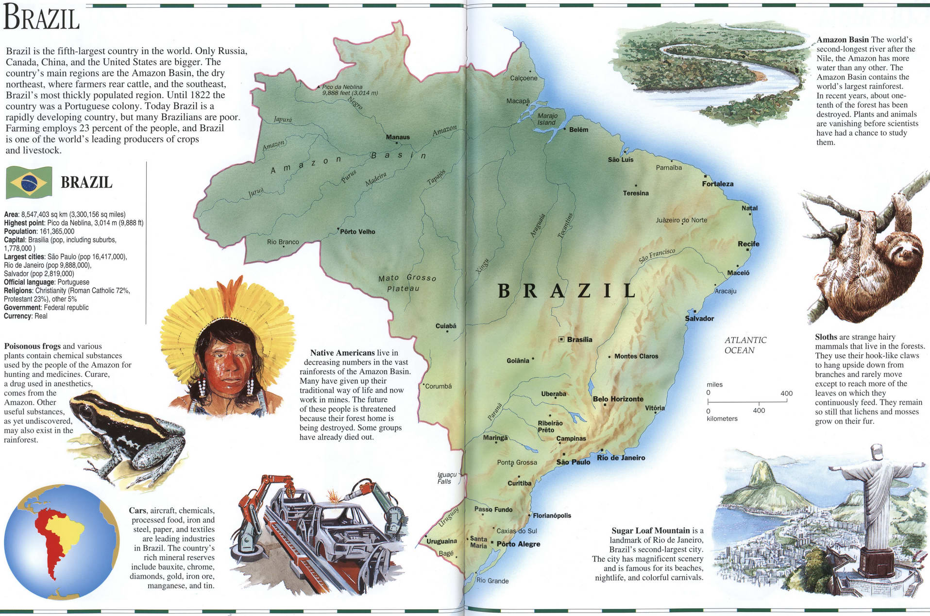 Geography map of Brazil. Map of Brazil with a brief geographical description. Brazil on the world map. Geography map of Brazil. Map of Brazil with a brief geographical description. Brazil on the world map.