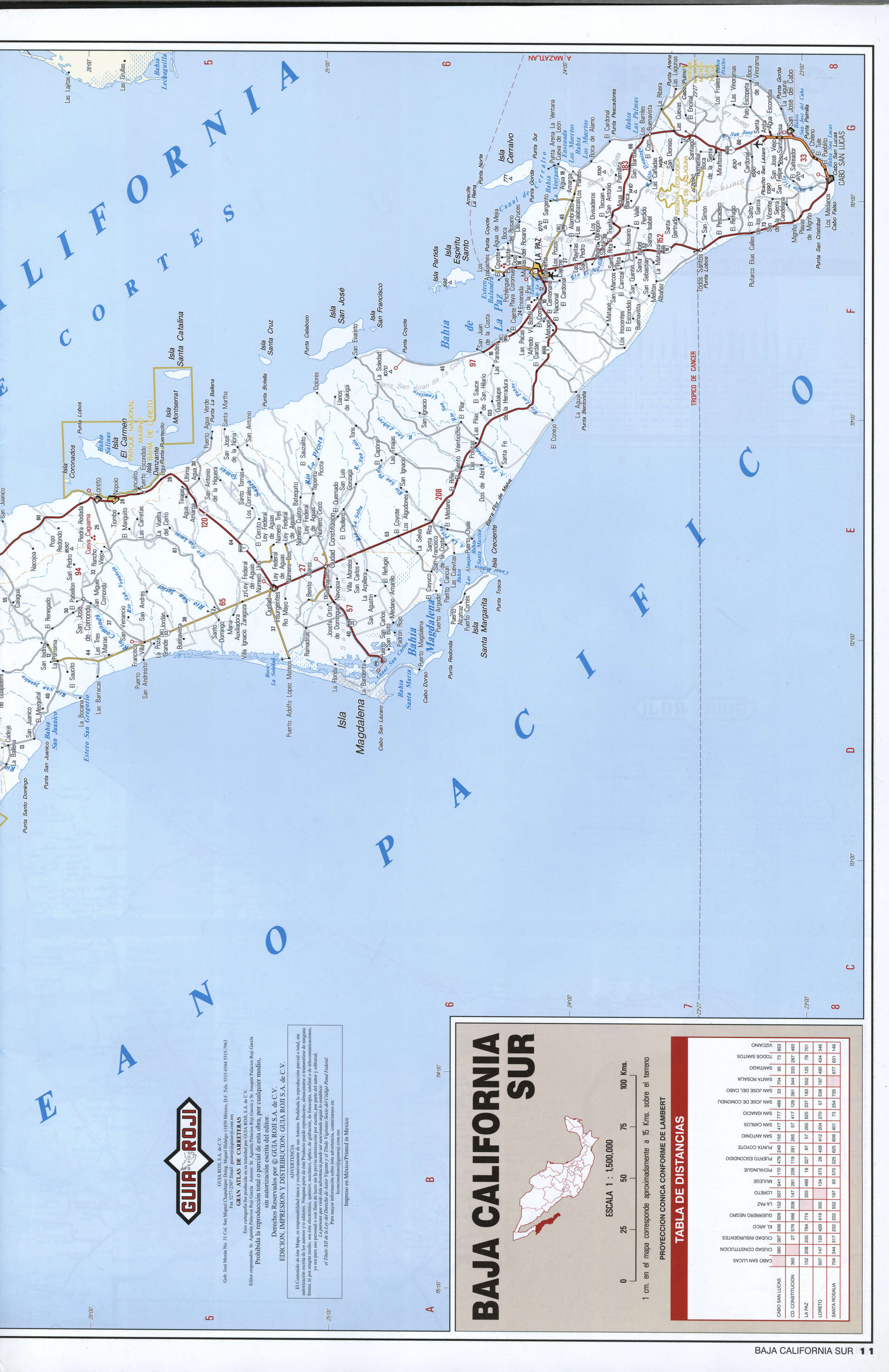 Baja California Sur map southern. Detailed map of the Mexican state of Baja California Sur with roads, cities, villages Baja California Sur map southern. Detailed map of the Mexican state of Baja California Sur with roads, cities, villages
