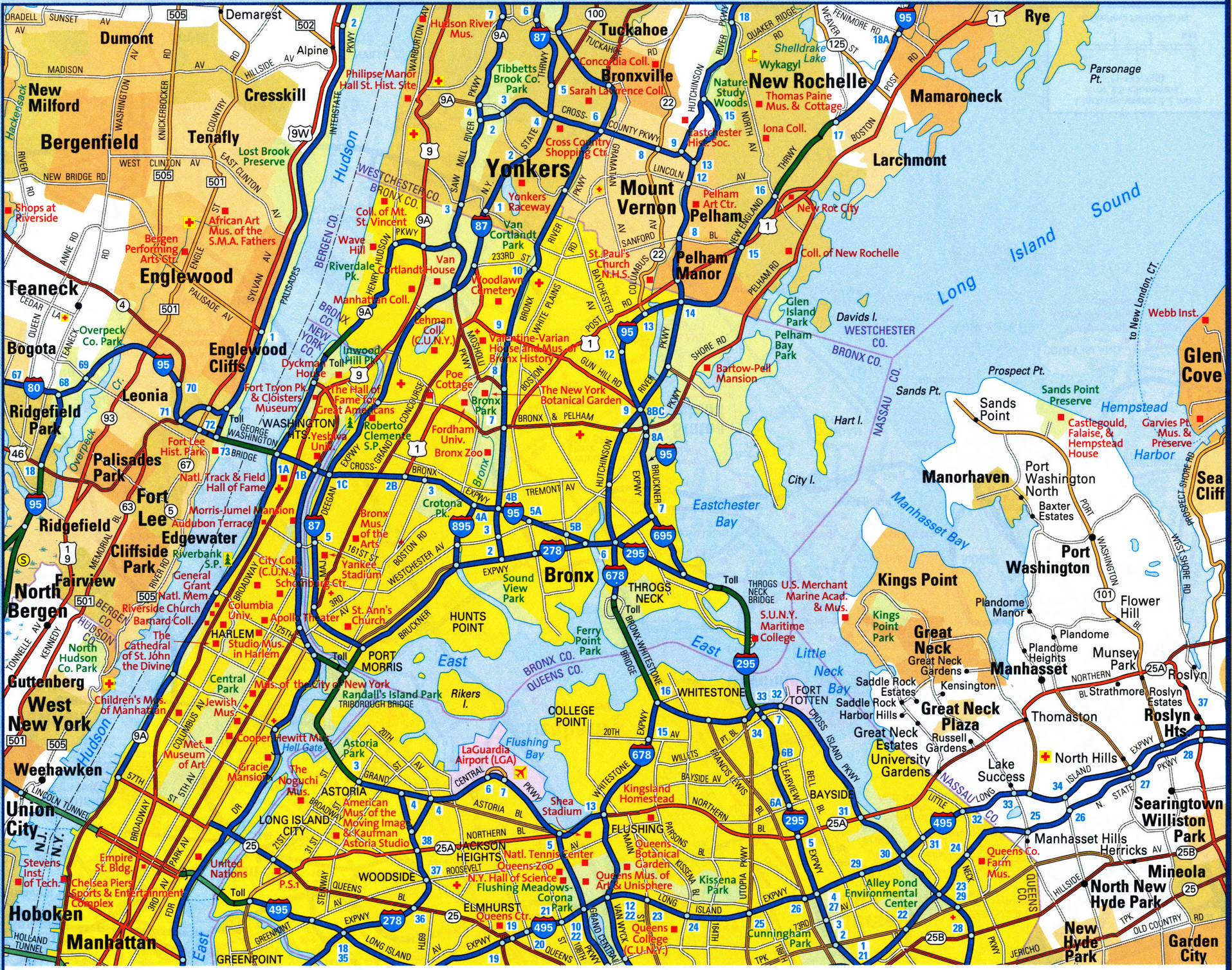 Map of Eastern New York city. Detailed updated map of all roads in New York and the suburbs Map of Eastern New York city. Detailed updated map of all roads in New York and the suburbs