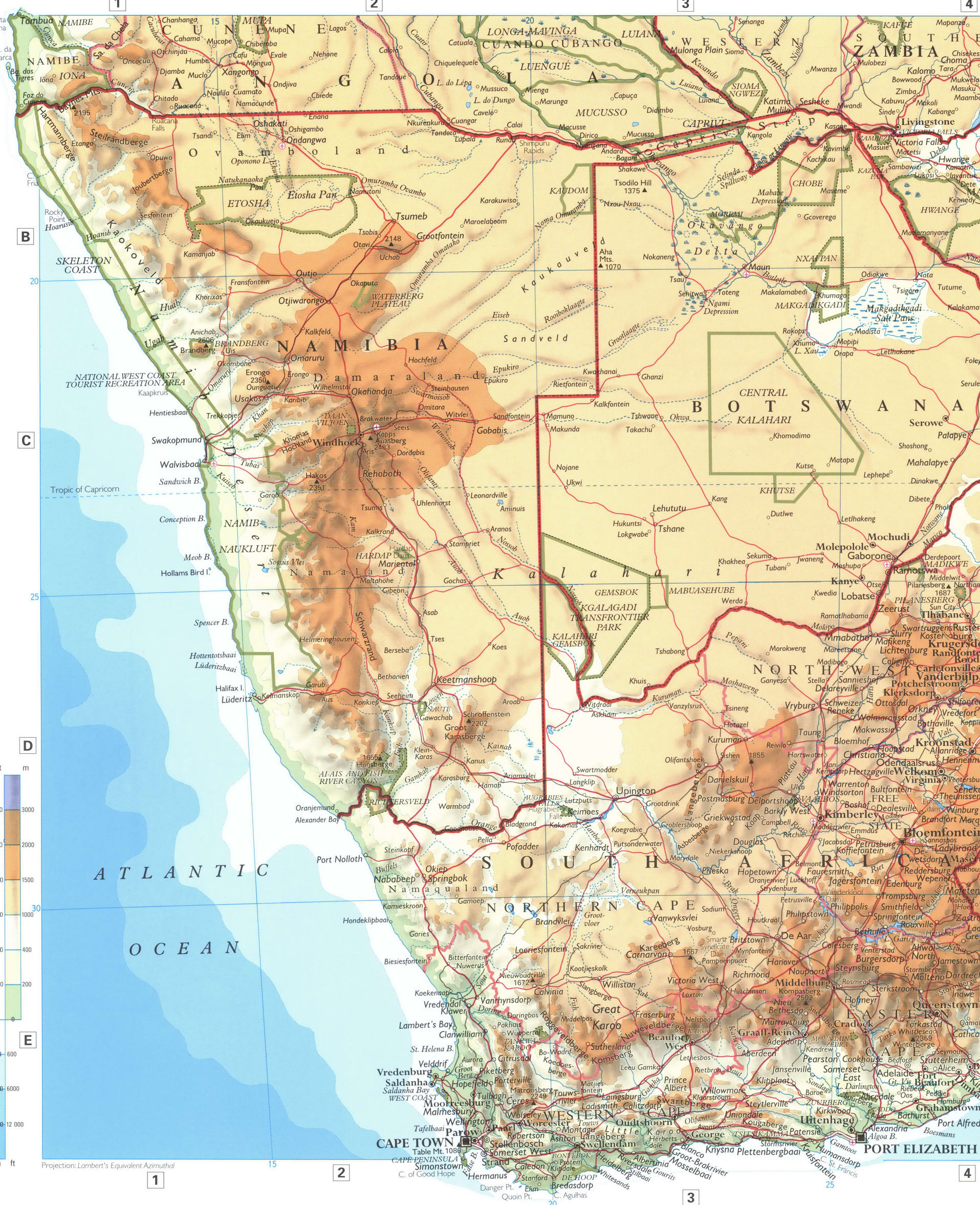 Southern Africa map. Detailed physical map of Southwestern Africa Southern Africa map. Detailed physical map of Southwestern Africa