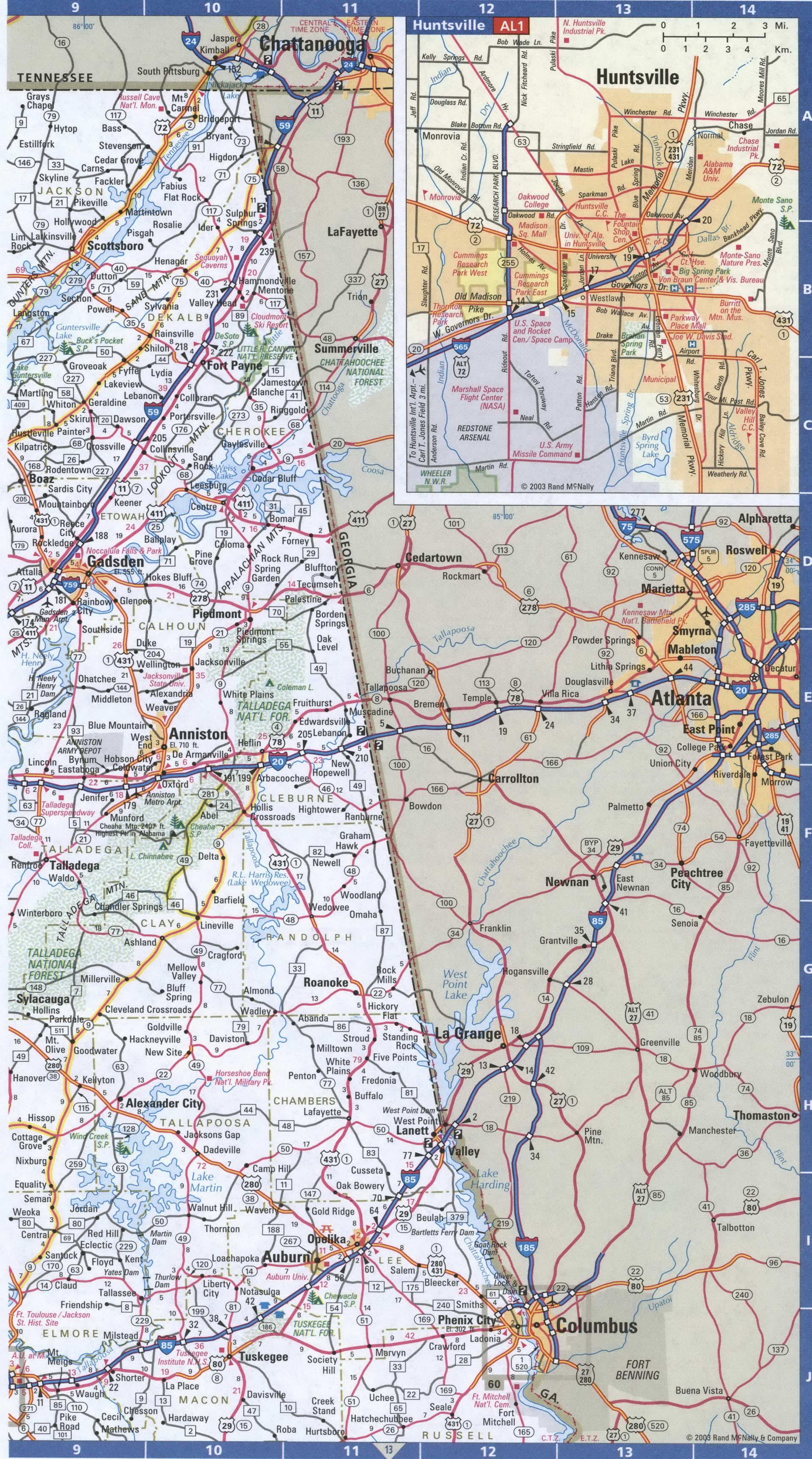 Northeastern Alabama detailed roads map. A large-scale map of Northern Alabama with roads, cities, villages, and rest areas. Northeastern Alabama detailed roads map. A large-scale map of Northern Alabama with roads, cities, villages, and rest areas.