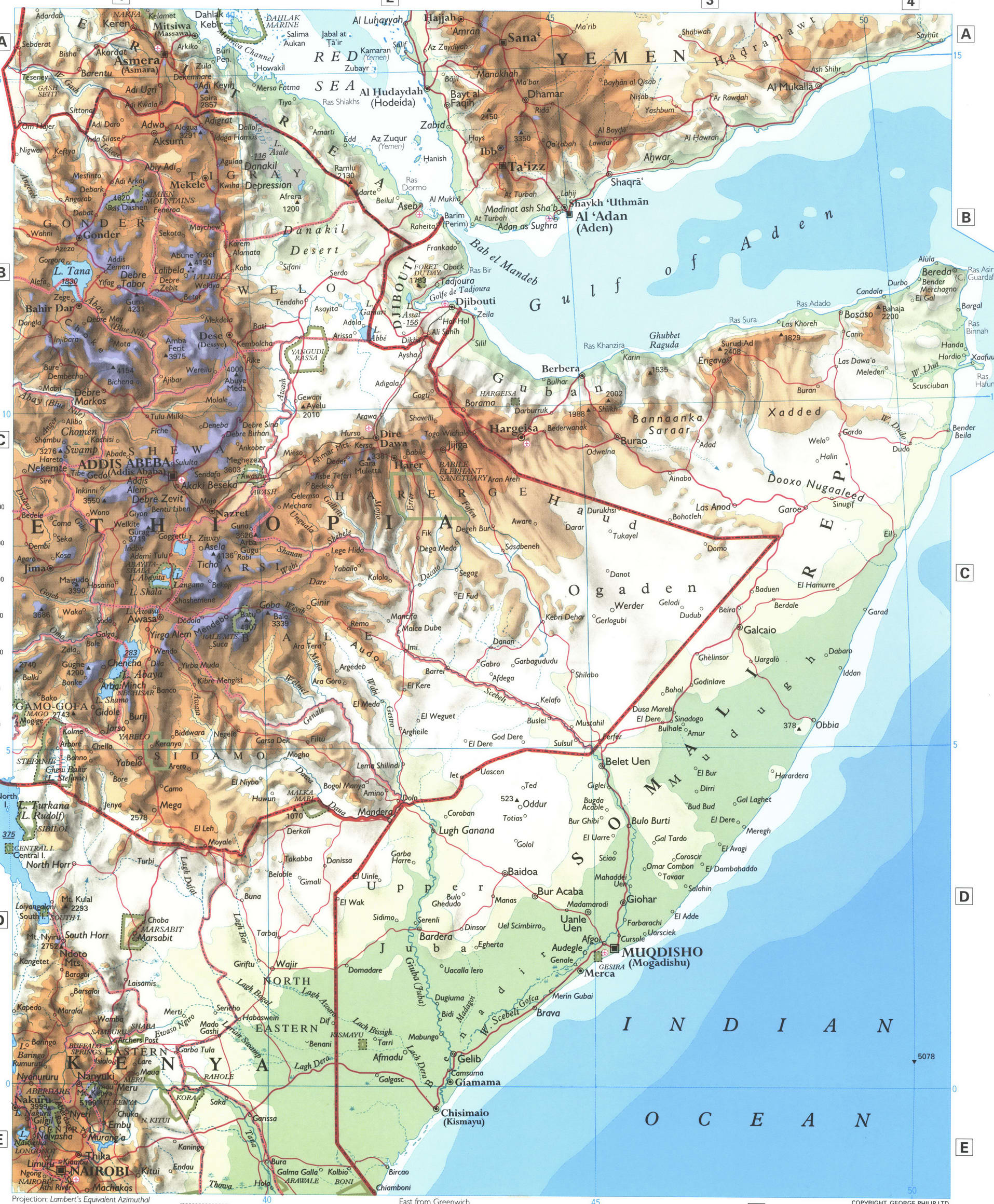 map of the Horn Africa. Detailed physical map of the Horn of Africa with cities and country borders. map of the Horn Africa. Detailed physical map of the Horn of Africa with cities and country borders.