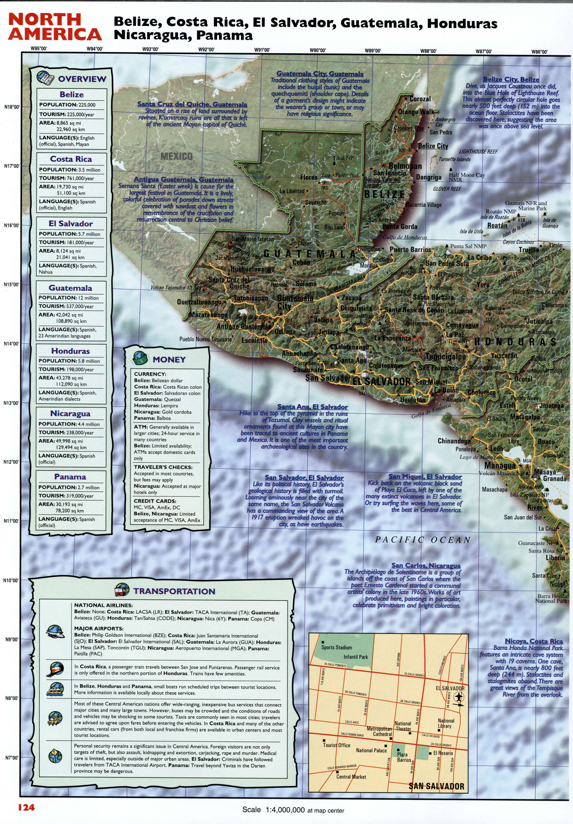 Map Beliza, Costa Rica, Panama. Detailed tourist map of Central America Map Beliza, Costa Rica, Panama. Detailed tourist map of Central America
