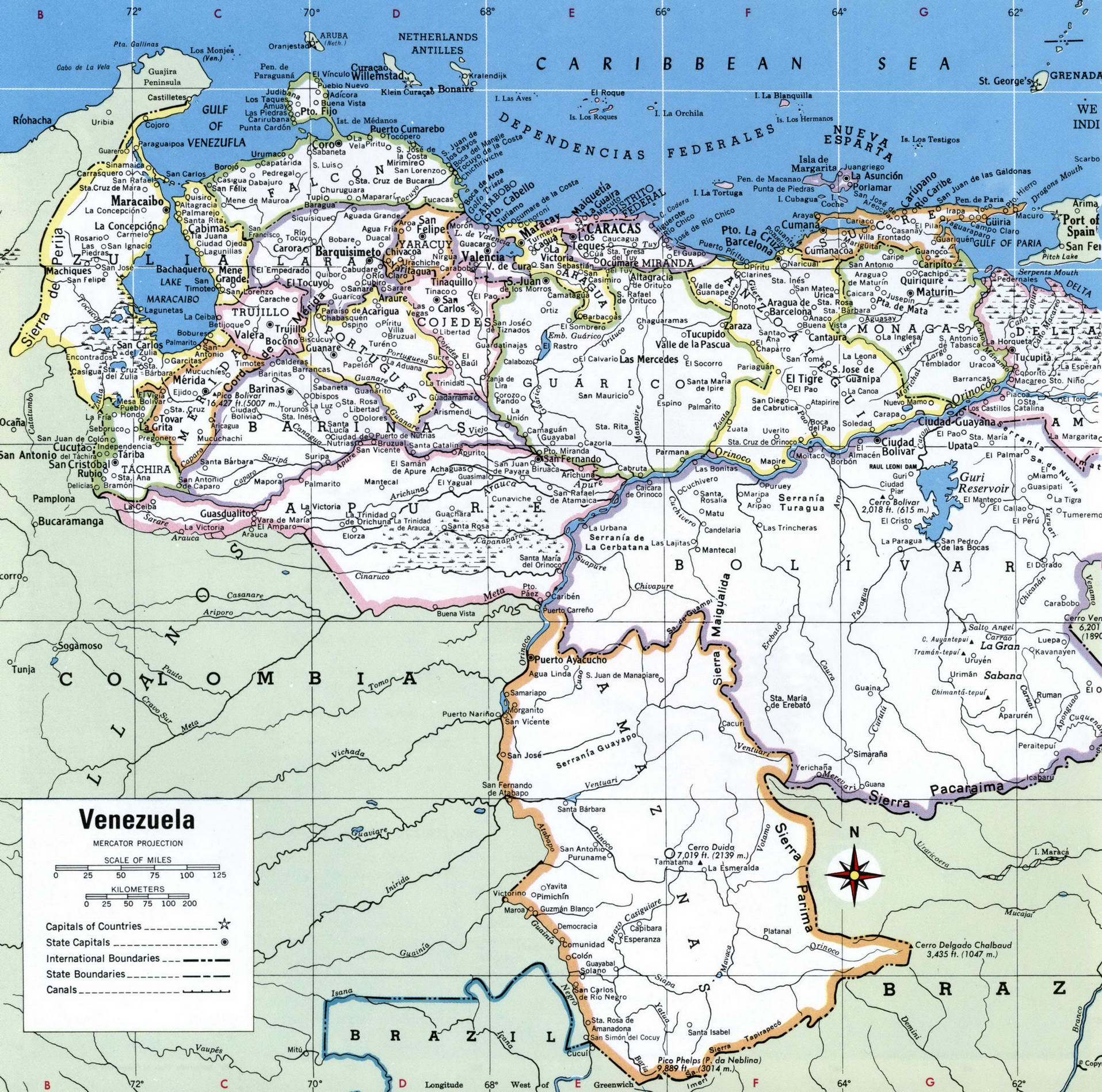 Venezuela map. Detailed map of Venezuela with cities, towns, borders, and names of regions Venezuela map. Detailed map of Venezuela with cities, towns, borders, and names of regions