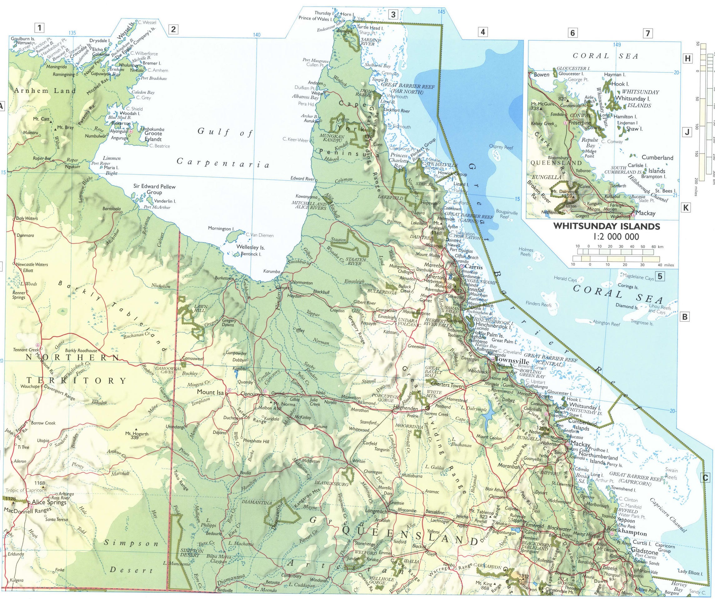 Eastern Australia map. Detailed physical map of the eastern coast of Australia with cities and roads. Eastern Australia map. Detailed physical map of the eastern coast of Australia with cities and roads.