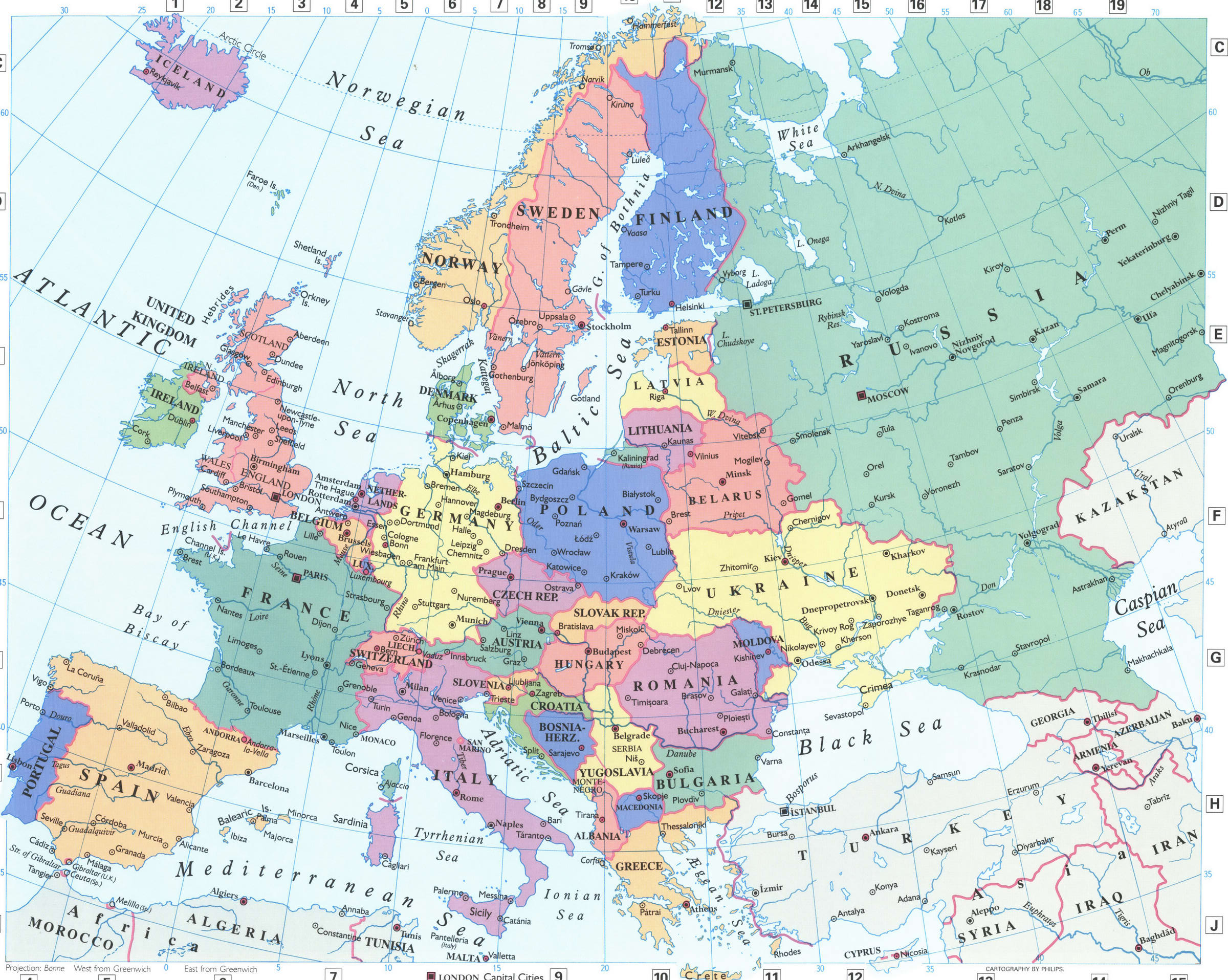 Political map Europe. Detailed political map of Europe with country borders Political map Europe. Detailed political map of Europe with country borders