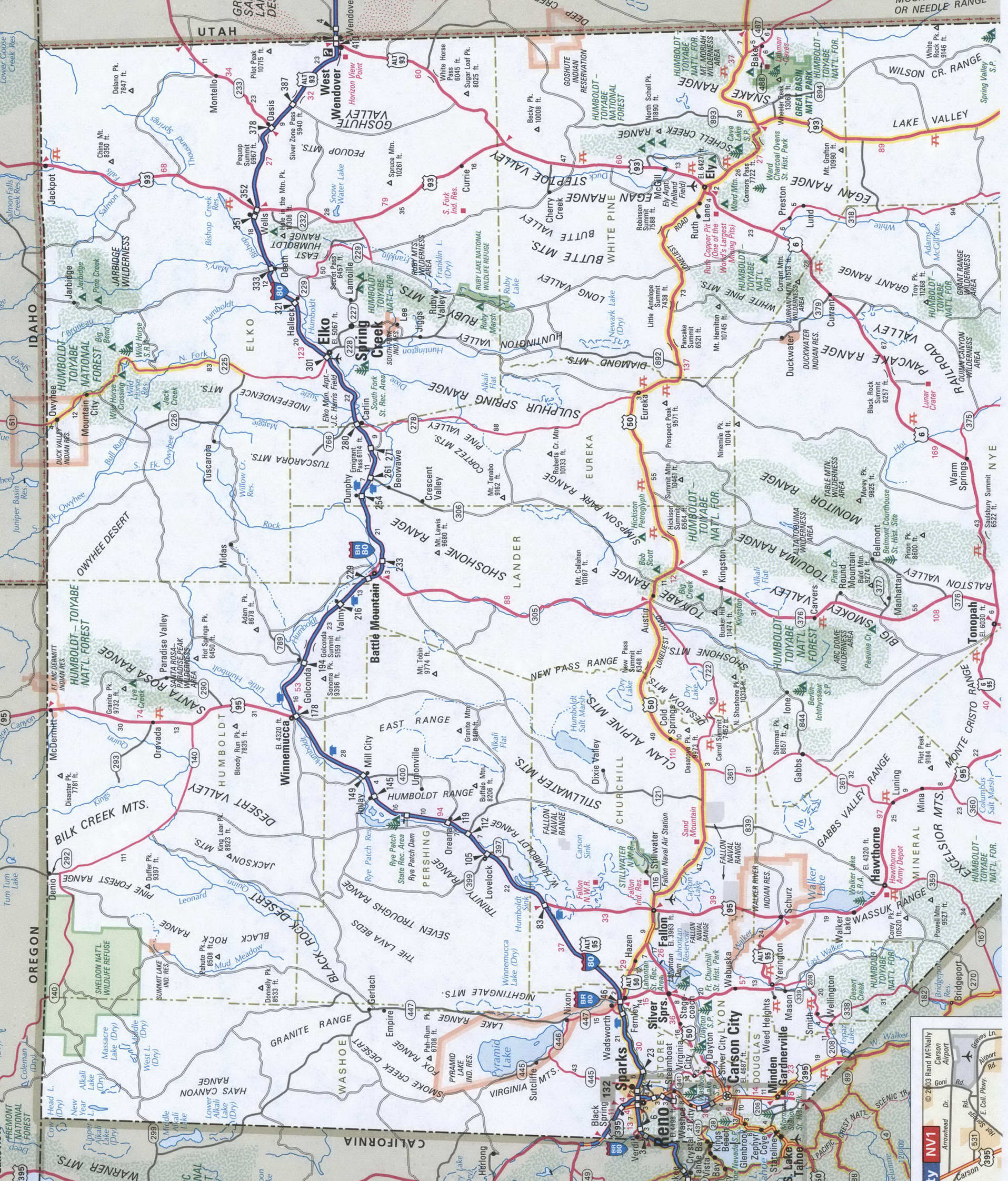Nevada map. Detailed map of Nevada with road numbers and distances between cities. Nevada map. Detailed map of Nevada with road numbers and distances between cities.