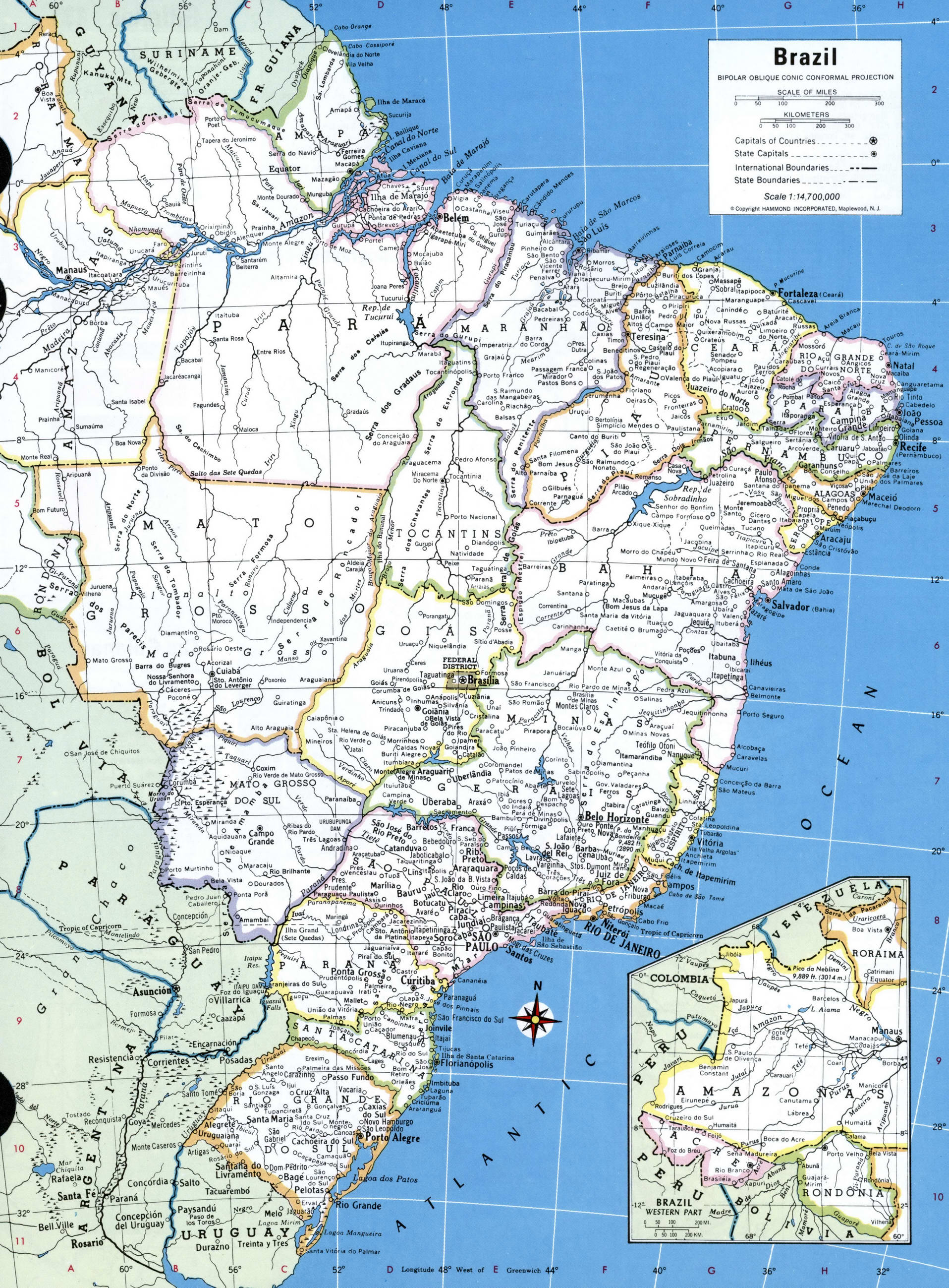 Brazil map. Detailed map of Brazil with cities, towns, borders, and names of regions Brazil map. Detailed map of Brazil with cities, towns, borders, and names of regions