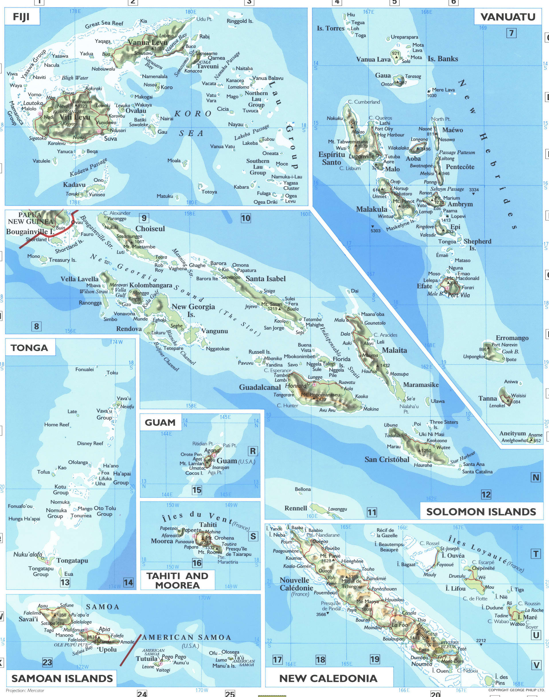 South-West Pacific Ocean map. Detailed geographical map of the islands in the southwestern Pacific Ocean South-West Pacific Ocean map. Detailed geographical map of the islands in the southwestern Pacific Ocean