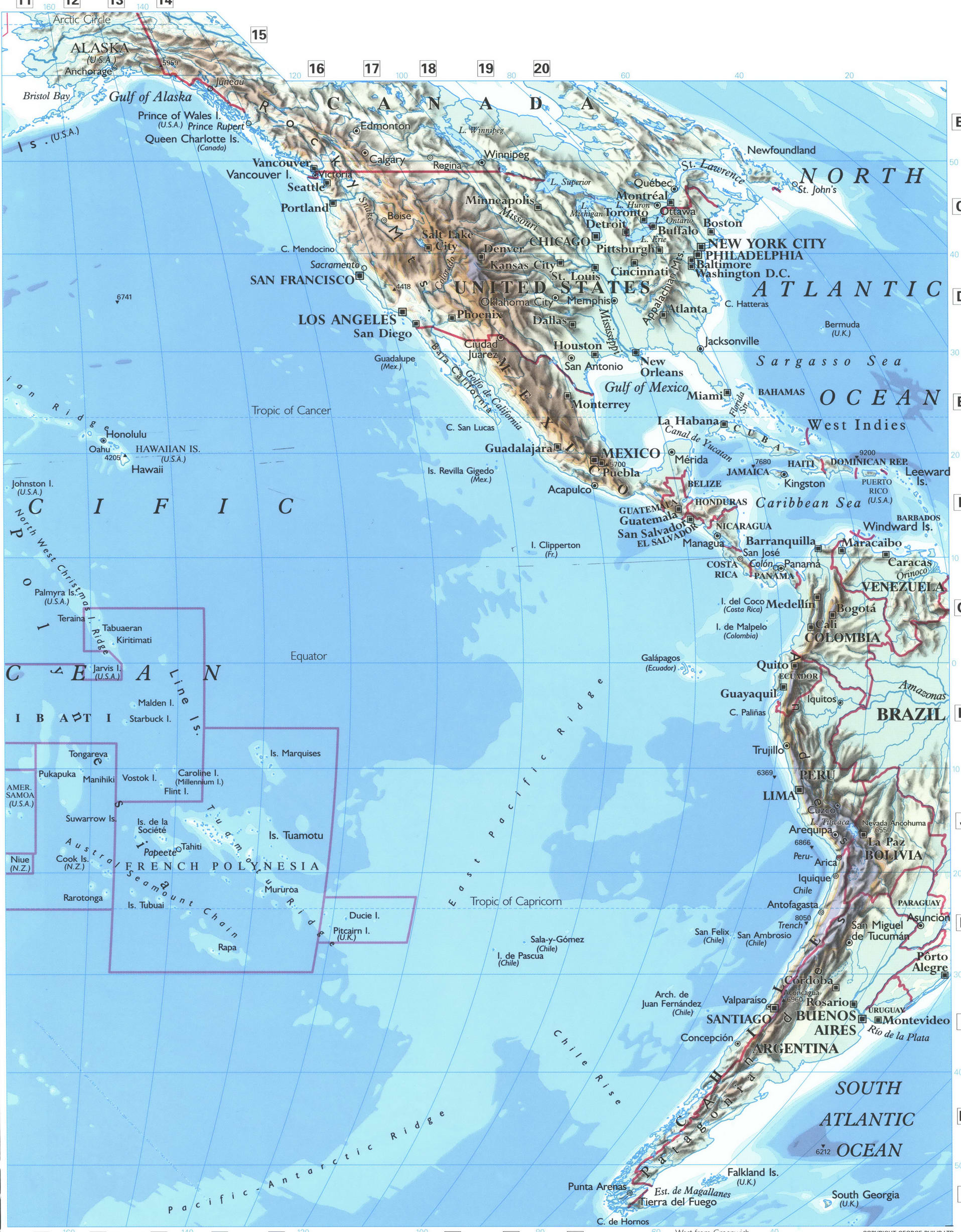 Pacific Ocean map - east part. A large detailed physical map of the Pacific Ocean Pacific Ocean map - east part. A large detailed physical map of the Pacific Ocean