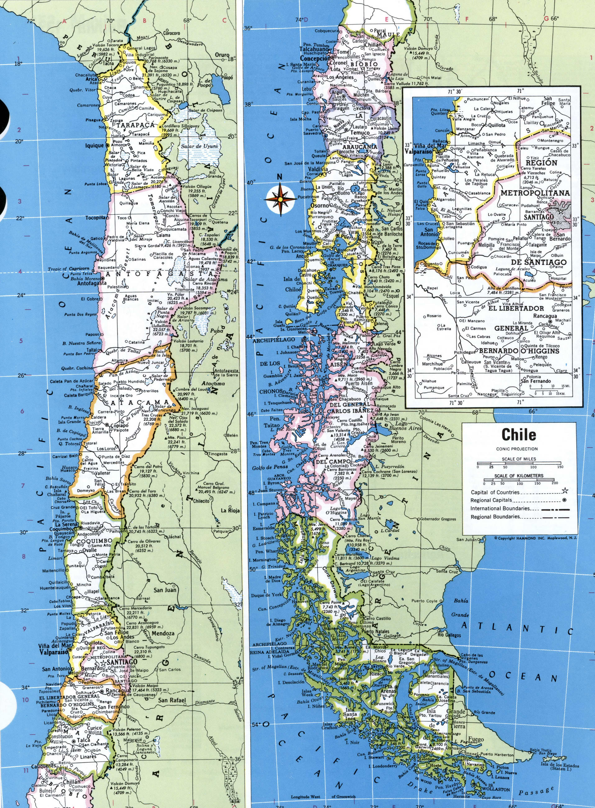 Chile map. Detailed map of Chile with cities, towns, borders, and names of regions Chile map. Detailed map of Chile with cities, towns, borders, and names of regions
