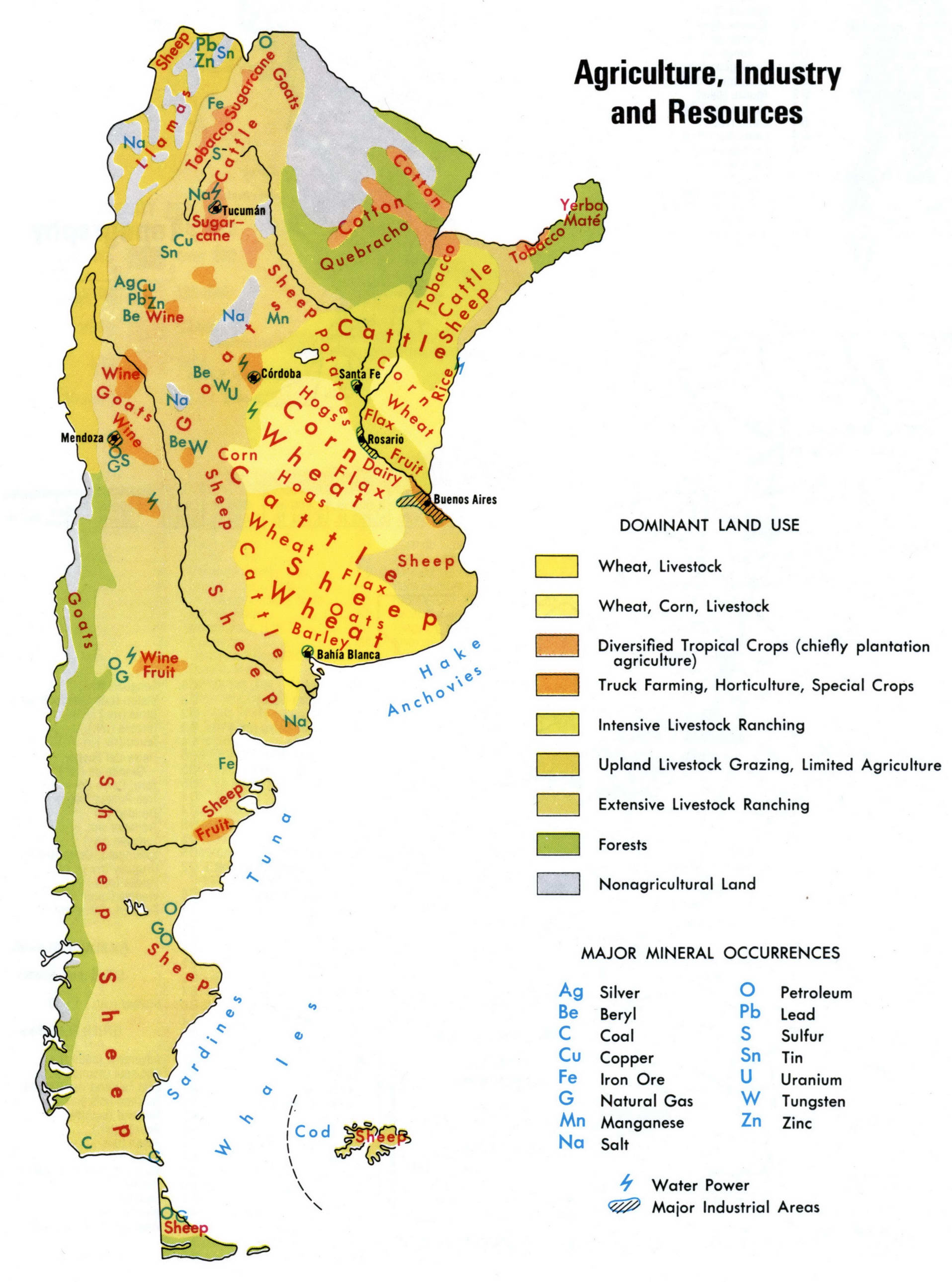 Resource map of Argentina. Detailed map of Argentina's natural resources - minerals, agriculture, industry. Resource map of Argentina. Detailed map of Argentina's natural resources - minerals, agriculture, industry.