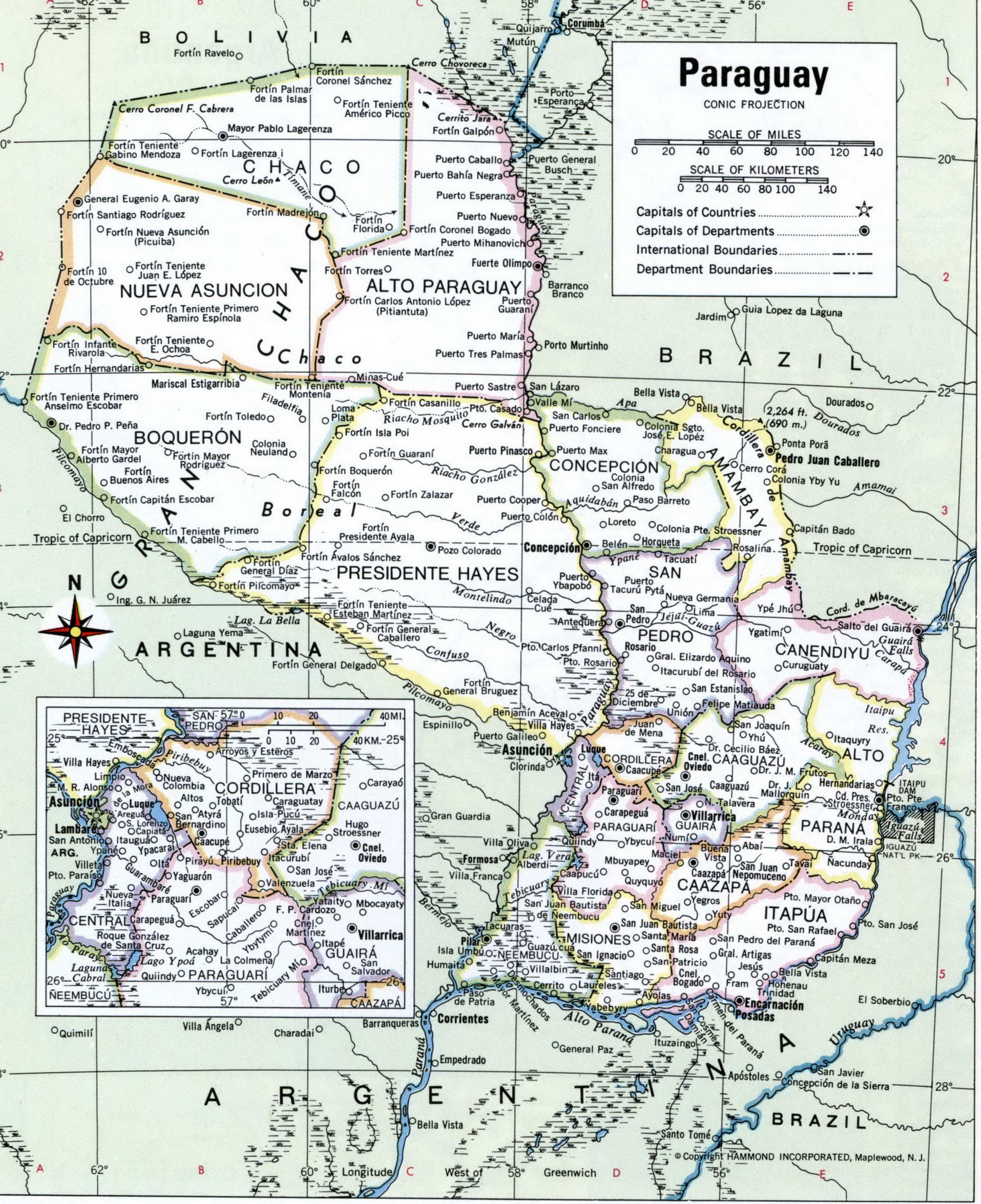 Paraguay map. Detailed map of Paraguay with cities, towns, borders, and names of regions Paraguay map. Detailed map of Paraguay with cities, towns, borders, and names of regions