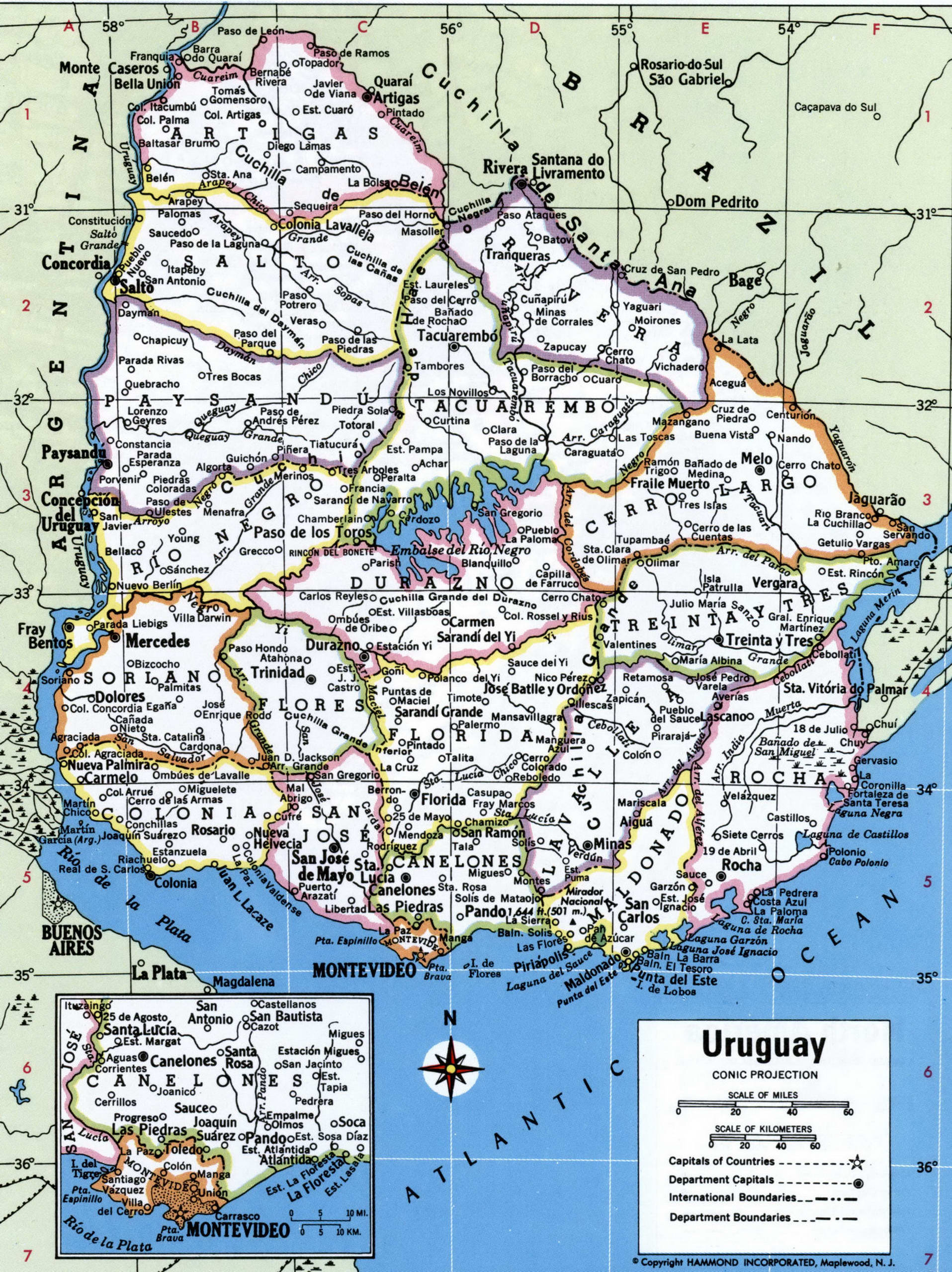 Uruguay map. Detailed map of Uruguay with cities, towns, borders, and names of regions Uruguay map. Detailed map of Uruguay with cities, towns, borders, and names of regions