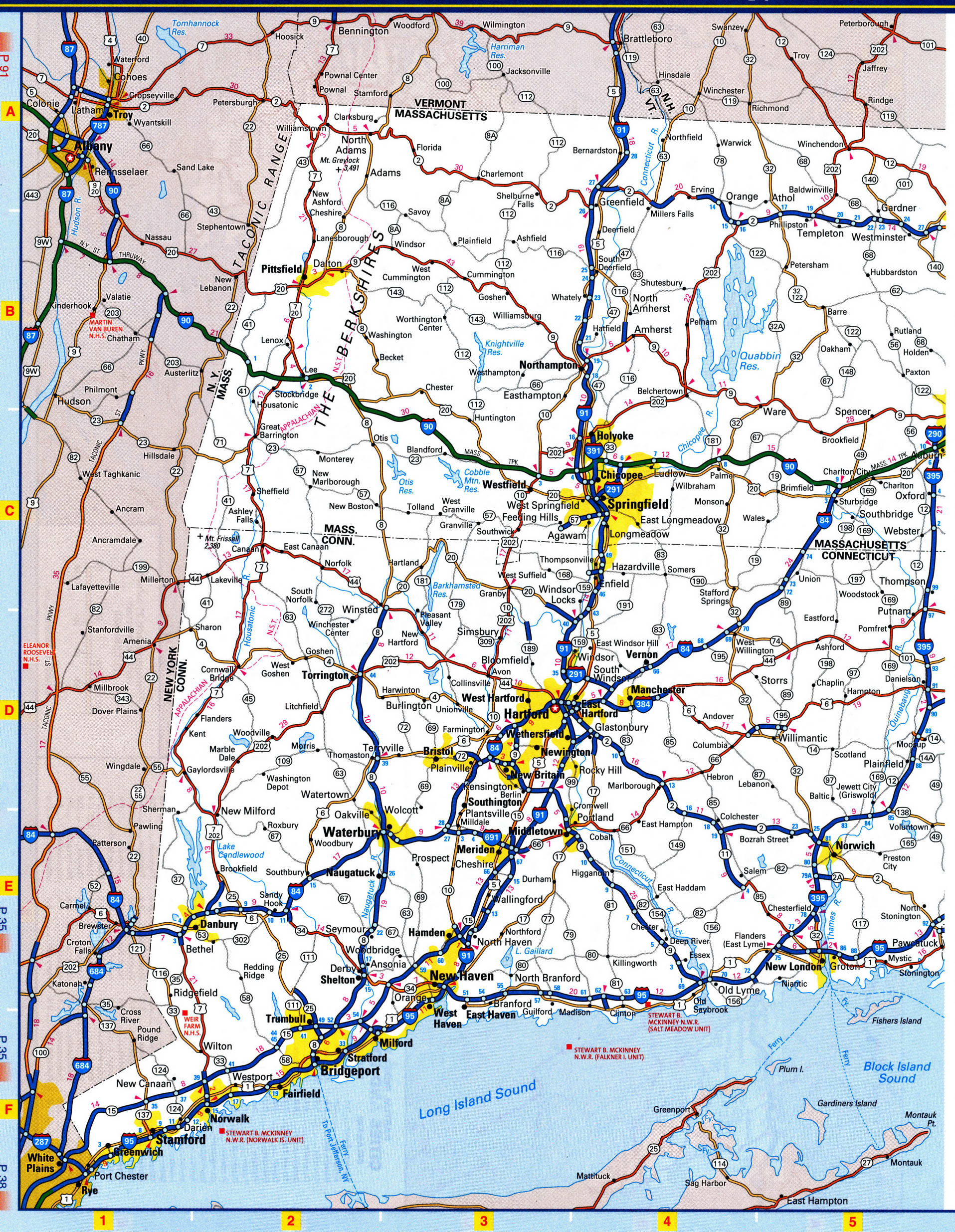 Connecticut western highway map. Detailed map of the Connecticut highway with cities, villages, and rest areas. Connecticut western highway map. Detailed map of the Connecticut highway with cities, villages, and rest areas.