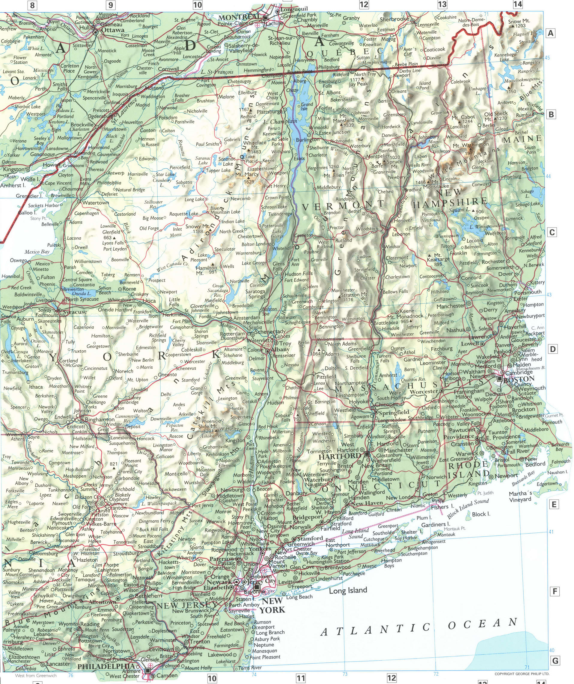North-Eastern USA map. Detailed physical map of the northeastern region of the USA with cities and roads North-Eastern USA map. Detailed physical map of the northeastern region of the USA with cities and roads