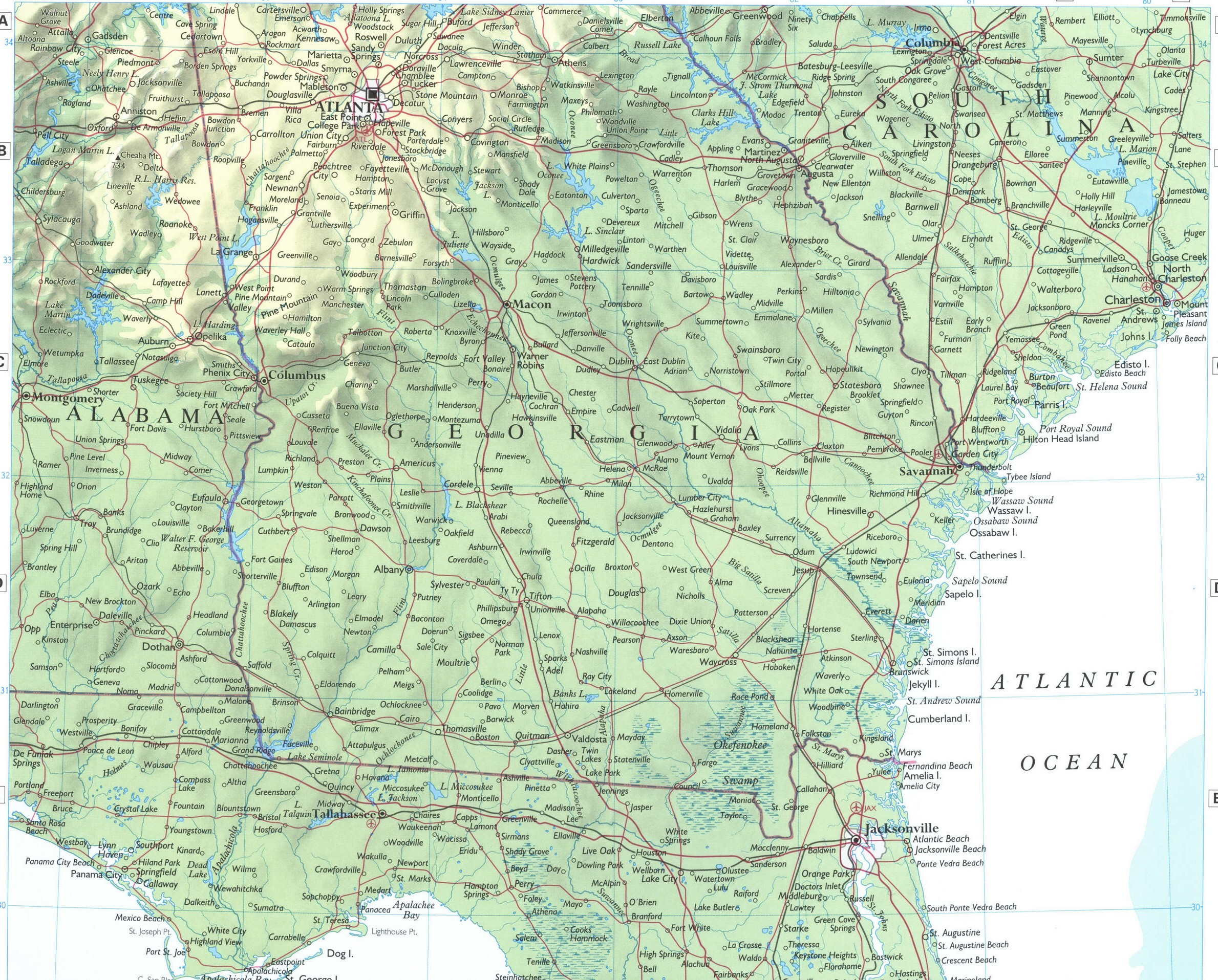 South-Eastern USA. Detailed physical map of the Southeast USA South-Eastern USA. Detailed physical map of the Southeast USA