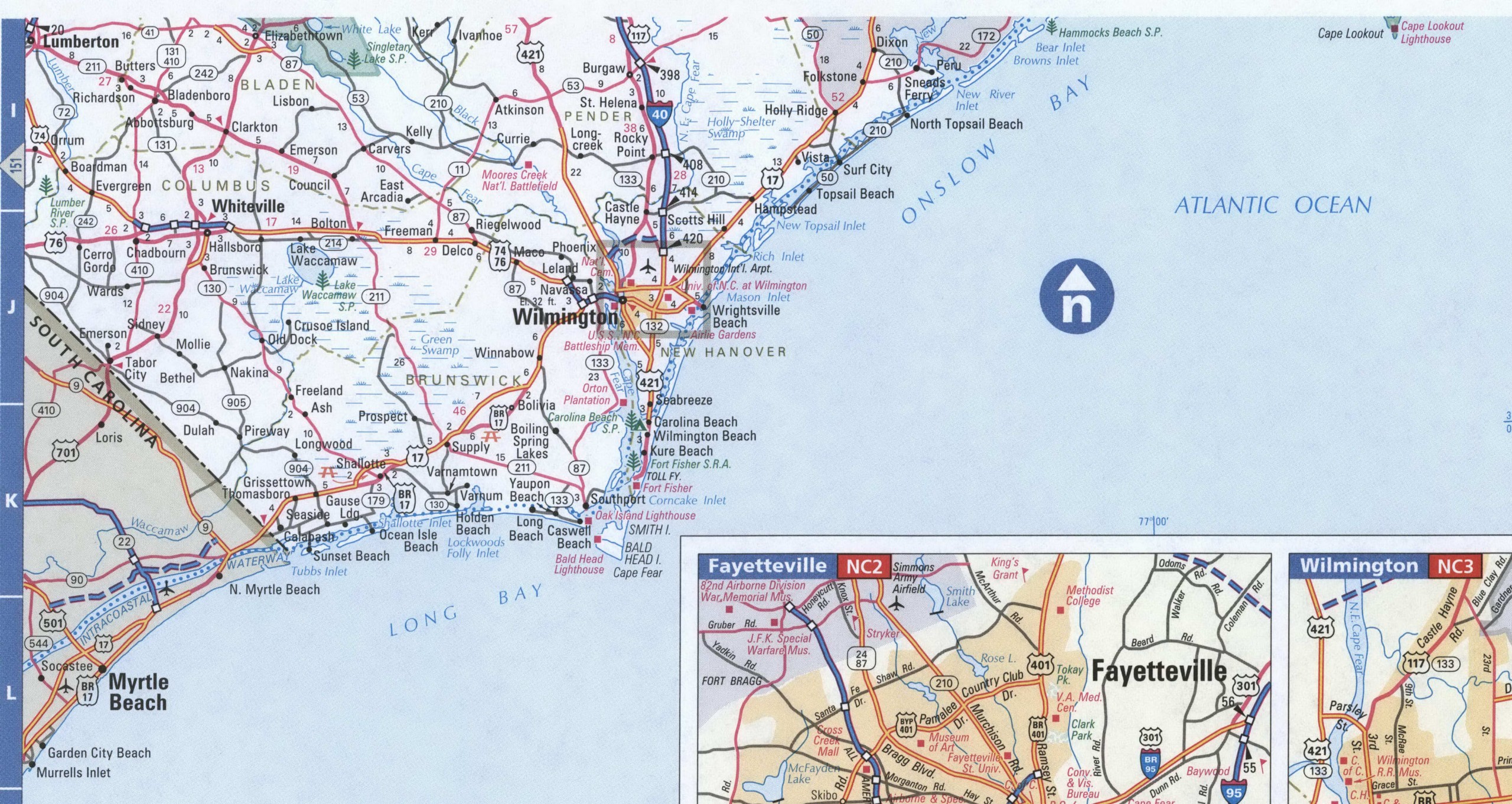Eastern North Carolina map. Detailed map of North Carolina with road numbers and distances between cities. Eastern North Carolina map. Detailed map of North Carolina with road numbers and distances between cities.