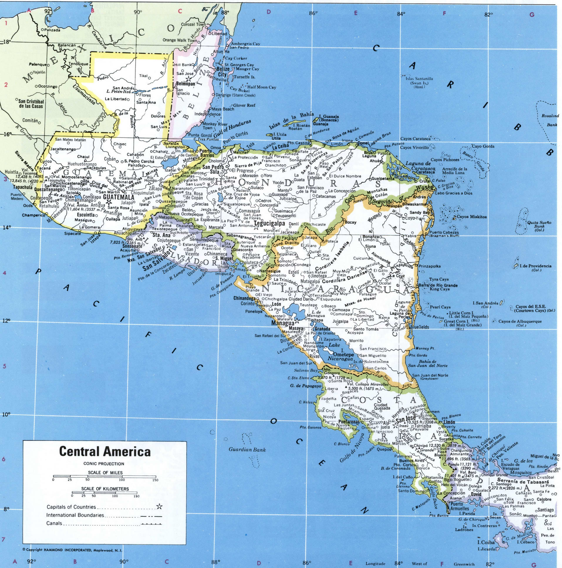 Political map Central America. Detailed political map of Central America with cities and countries Political map Central America. Detailed political map of Central America with cities and countries