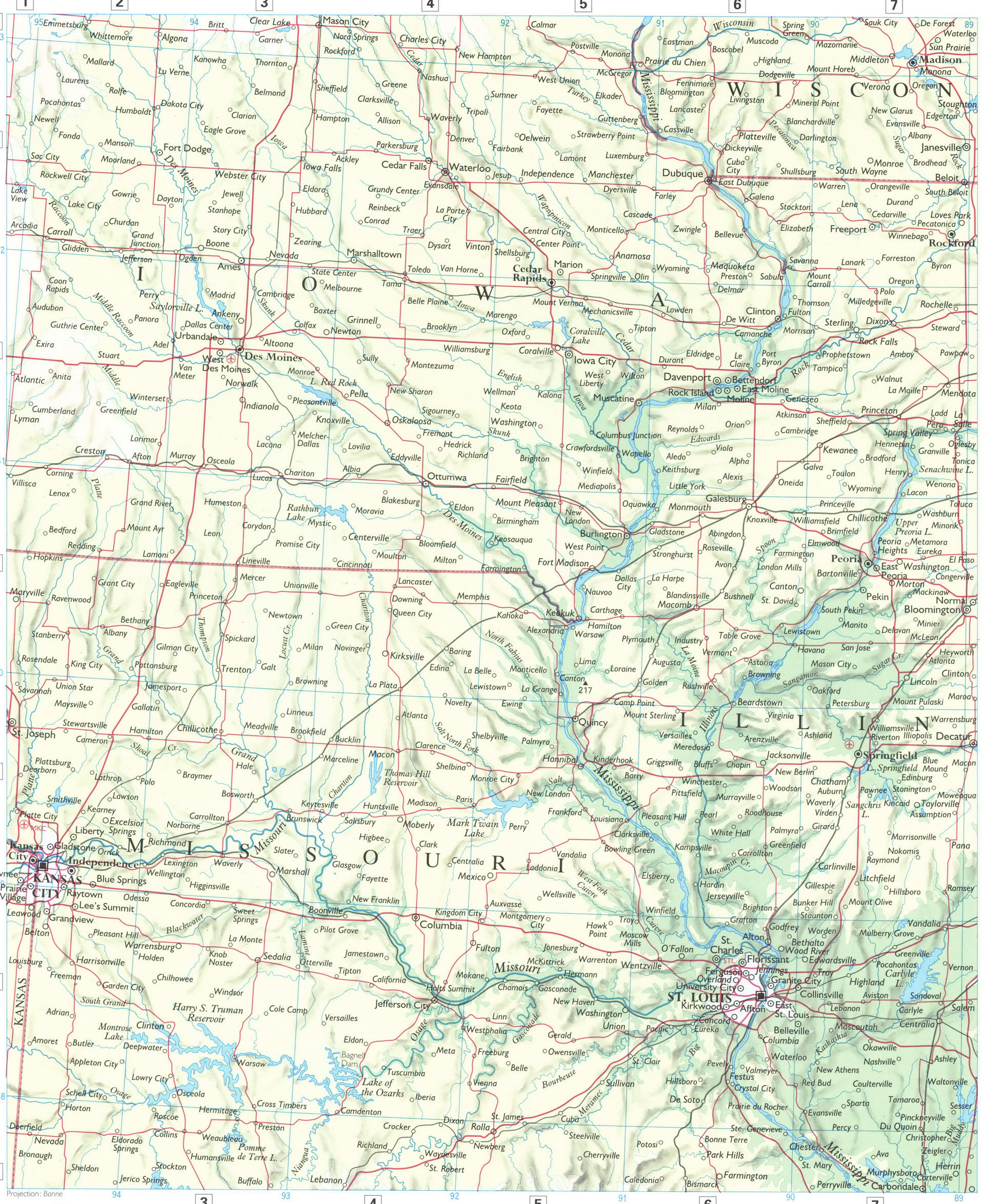 Midwest USA map. A detailed physical map of the Midwest region of the USA with cities and roads. Midwest USA map. A detailed physical map of the Midwest region of the USA with cities and roads.