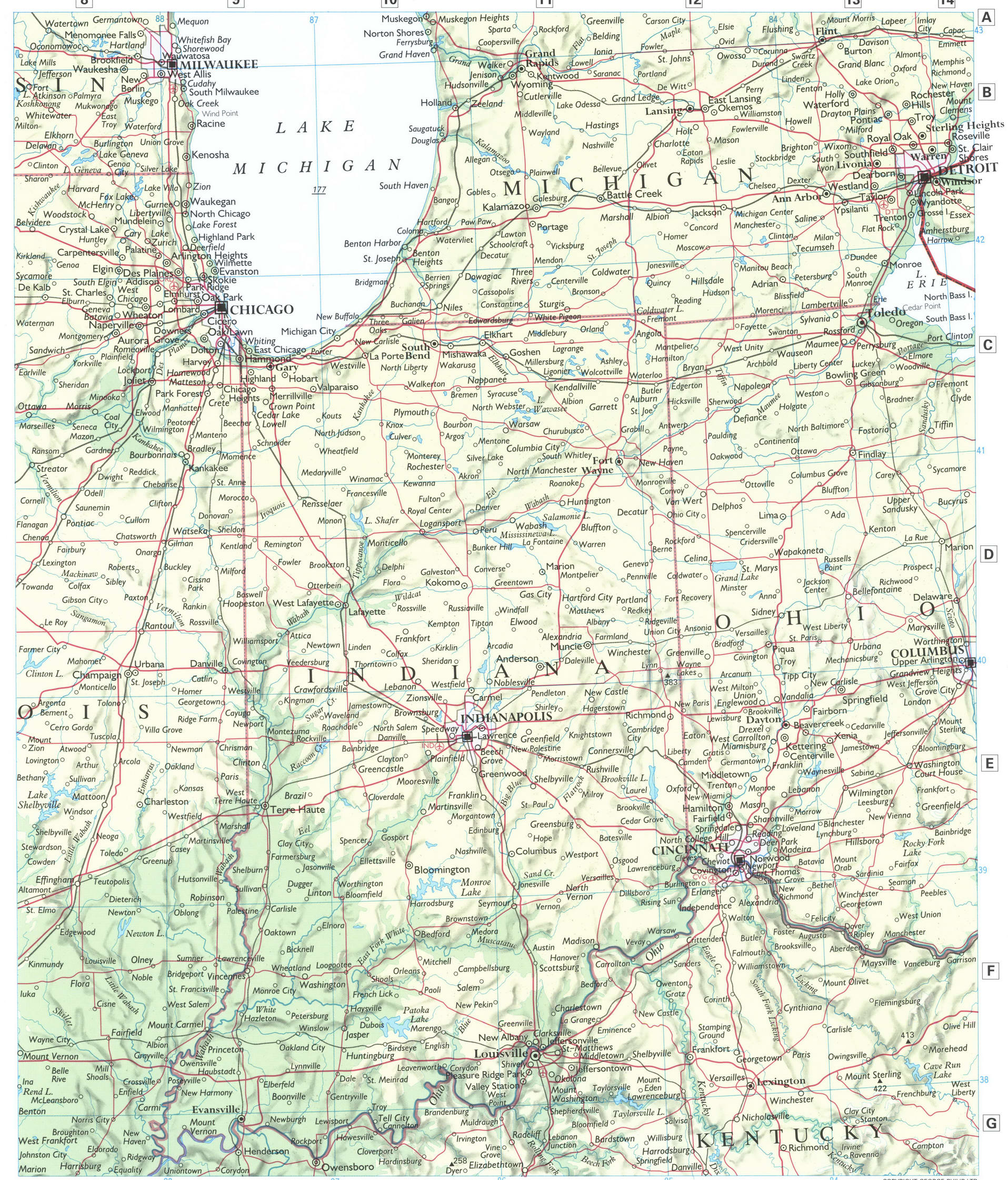 Midwest USA Chicago map. A detailed physical map of the Midwest region of the USA with cities and roads. Midwest USA Chicago map. A detailed physical map of the Midwest region of the USA with cities and roads.