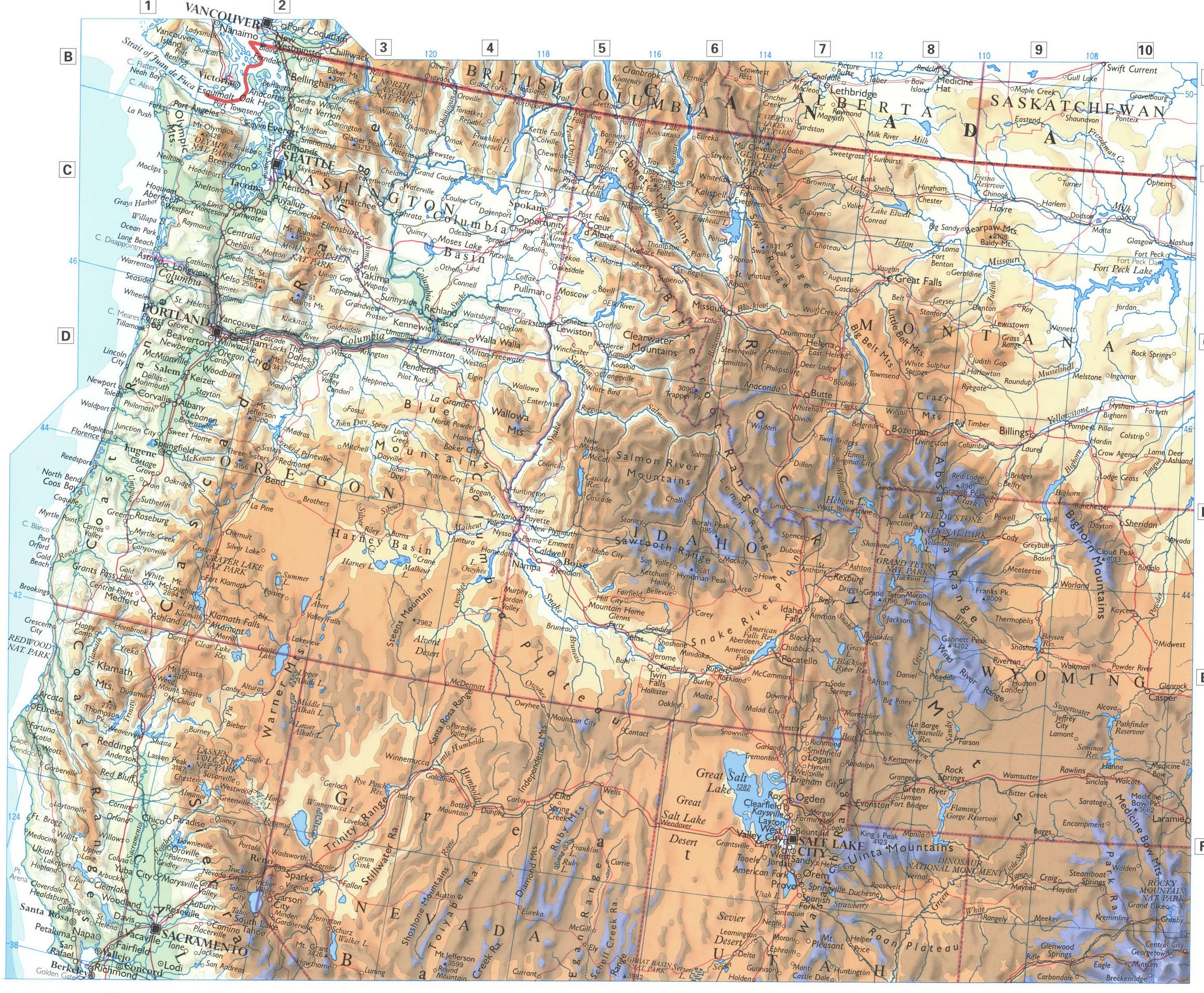 Northwestern USA map. Phisical map of northwest USA Northwestern USA map. Phisical map of northwest USA