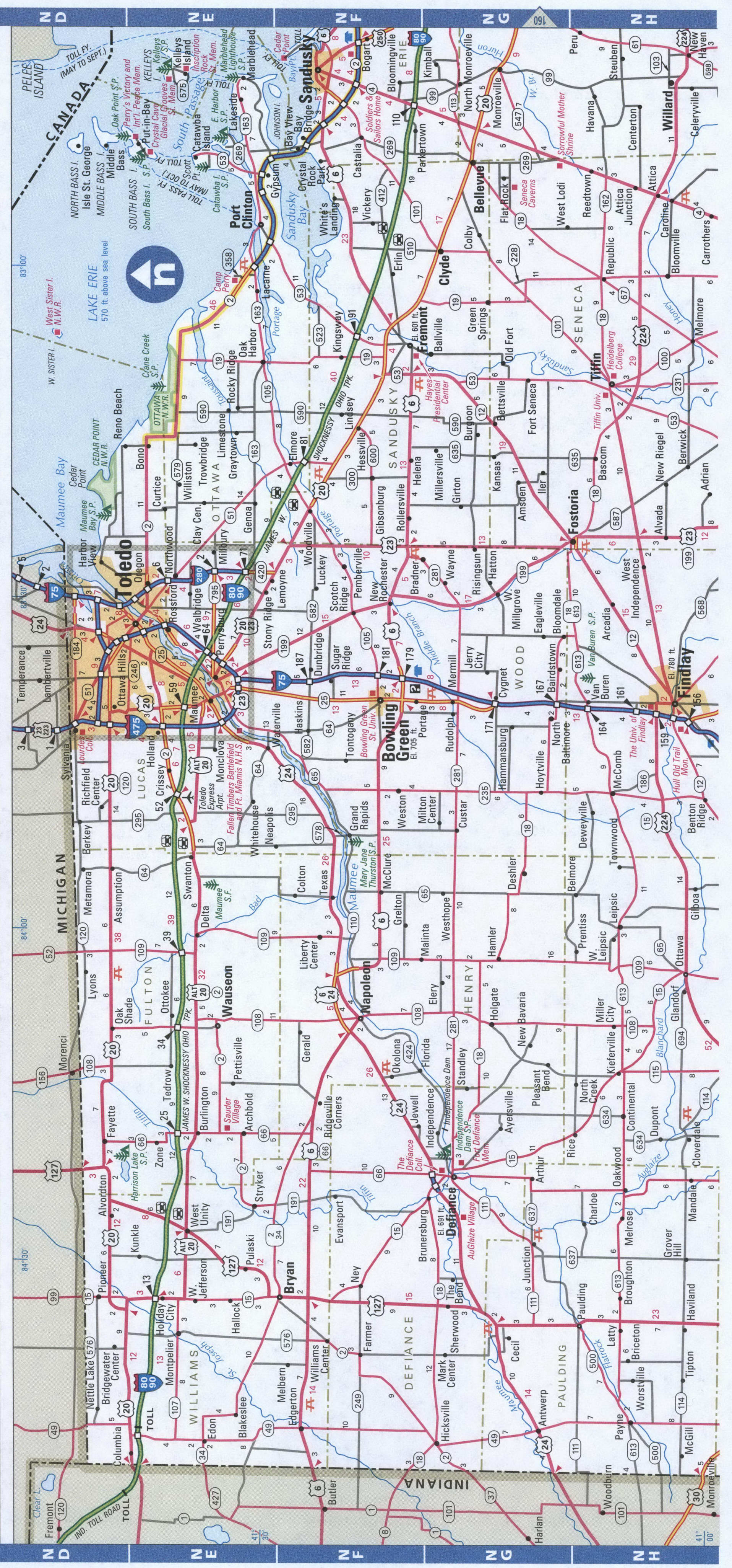NorthWest Ohio map. Detailed map of Ohio with road numbers and distances between cities. NorthWest Ohio map. Detailed map of Ohio with road numbers and distances between cities.