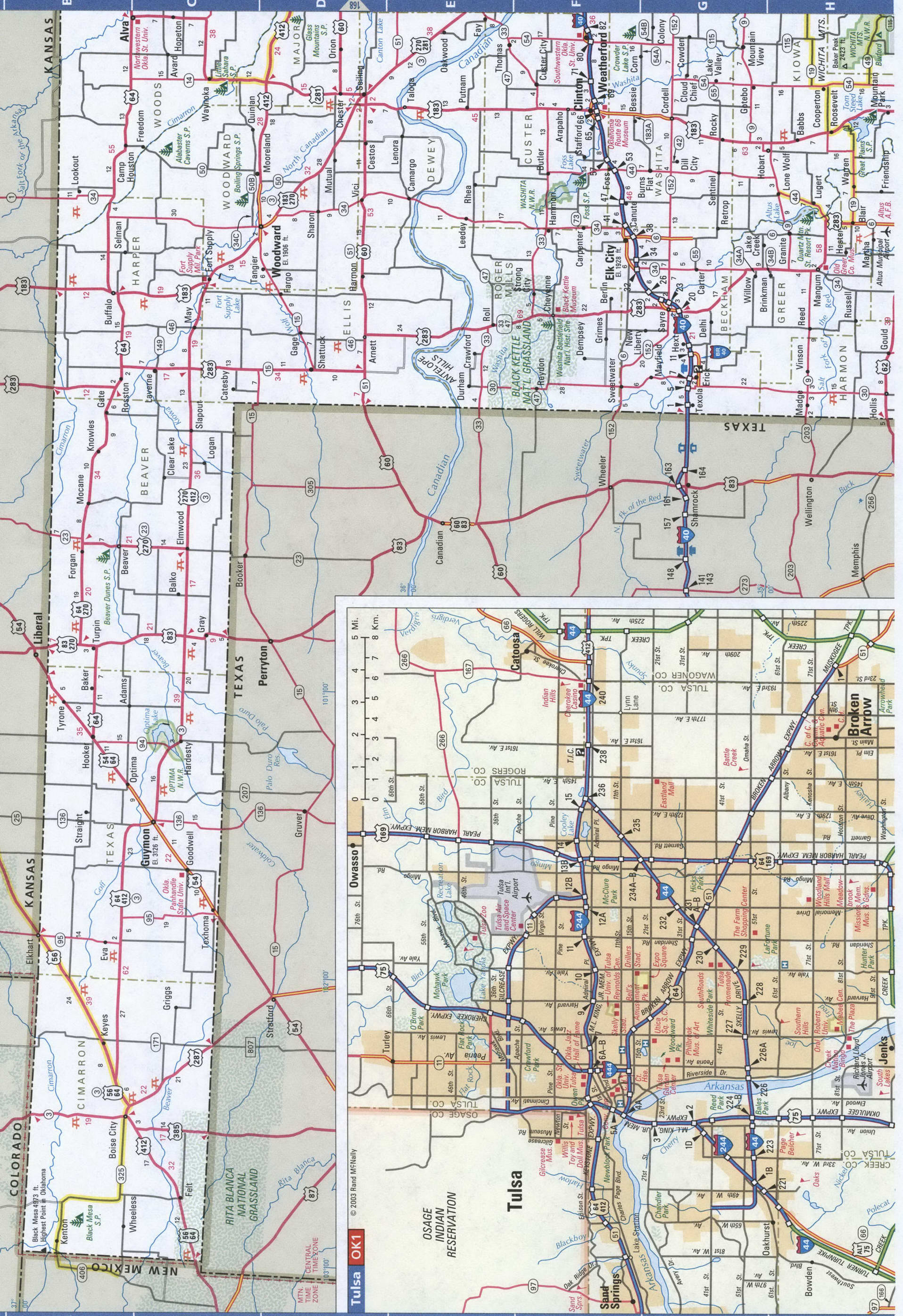 West Oklahoma map. Detailed map of Oklahoma with road numbers and distances between cities. West Oklahoma map. Detailed map of Oklahoma with road numbers and distances between cities.
