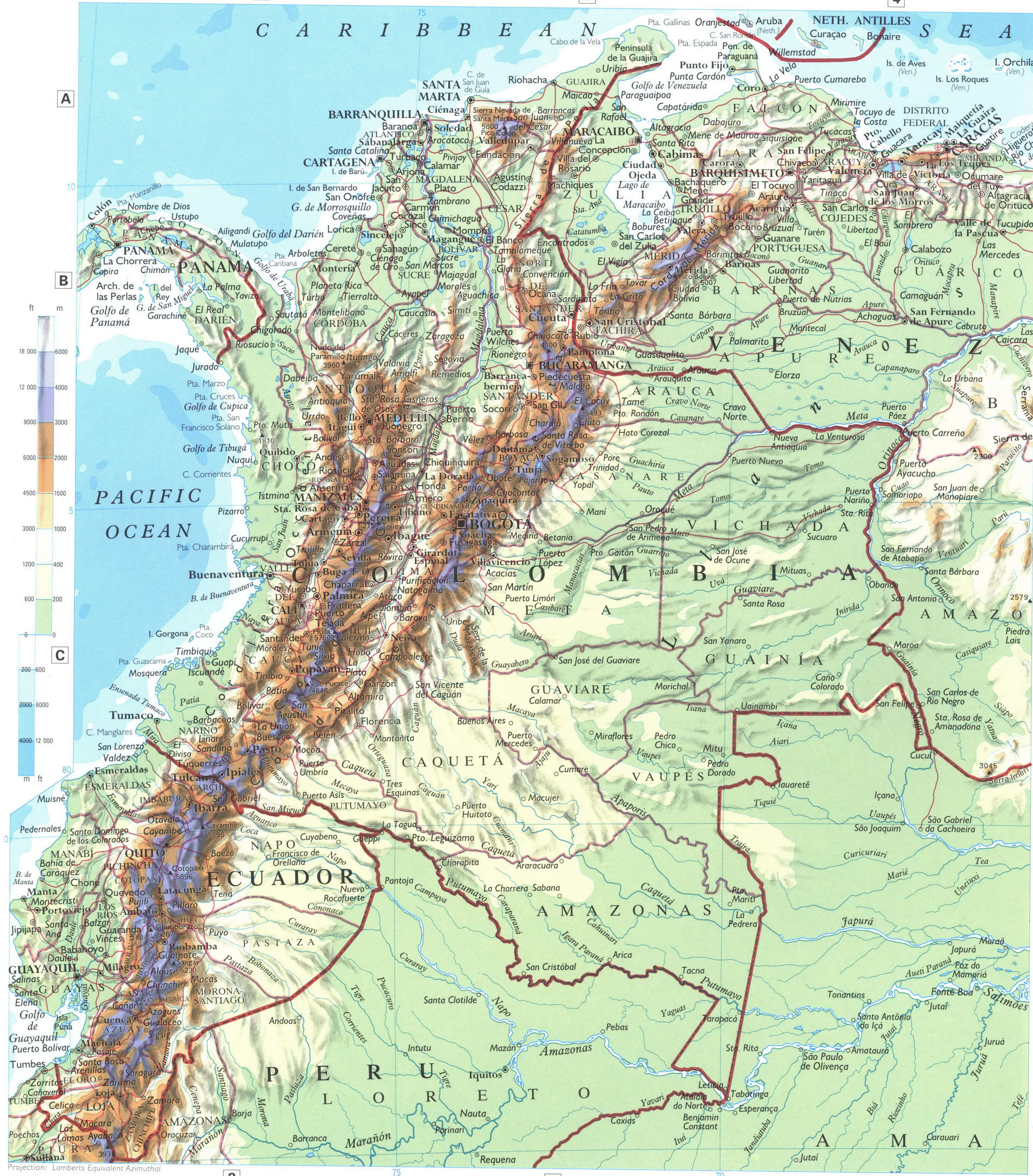 NorthEast South America map. Detailed physical map of northern South America NorthEast South America map. Detailed physical map of northern South America