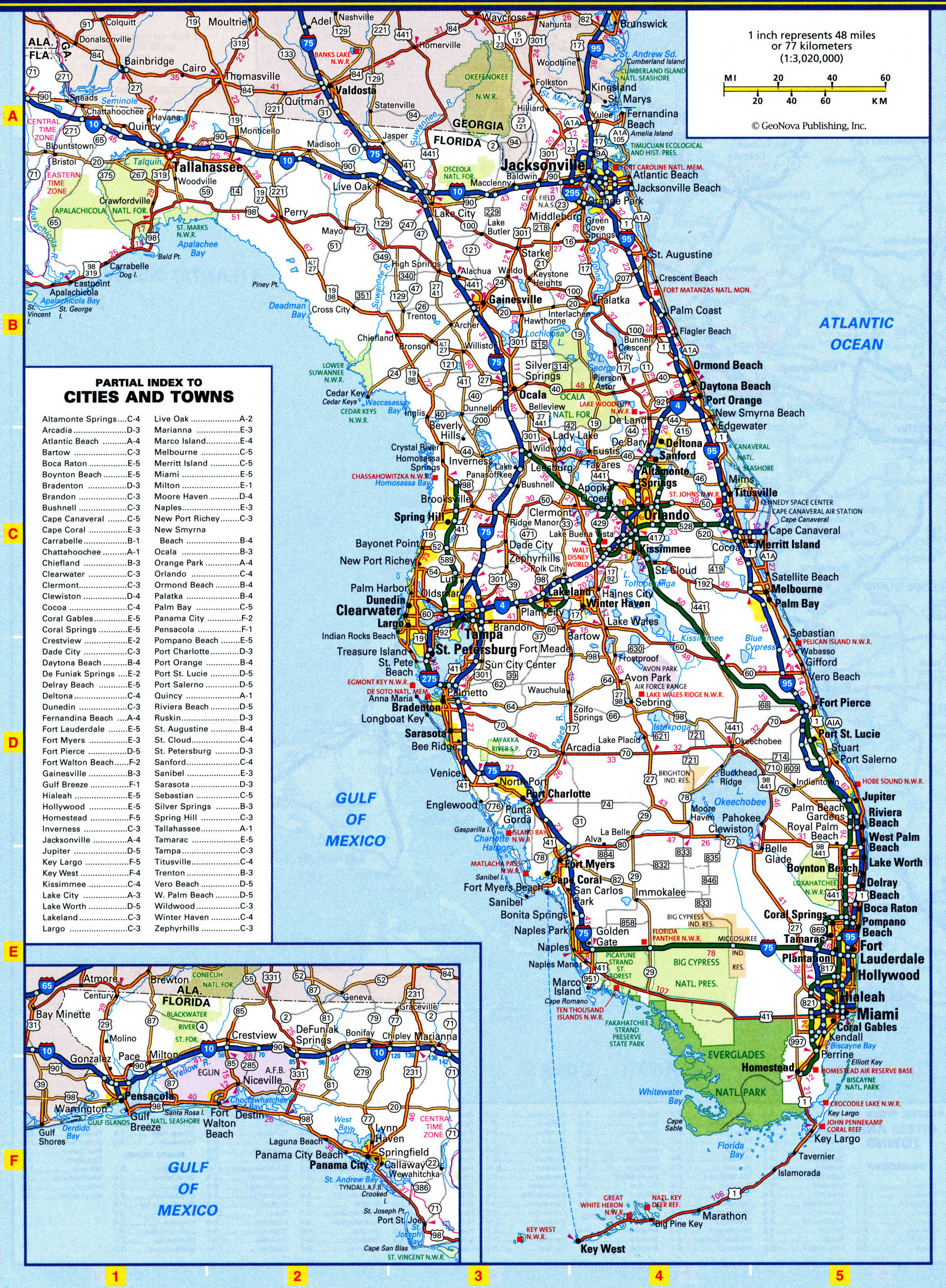 Florida highway map. Detailed map of the Florida highway with cities, villages, and rest areas. Florida highway map. Detailed map of the Florida highway with cities, villages, and rest areas.