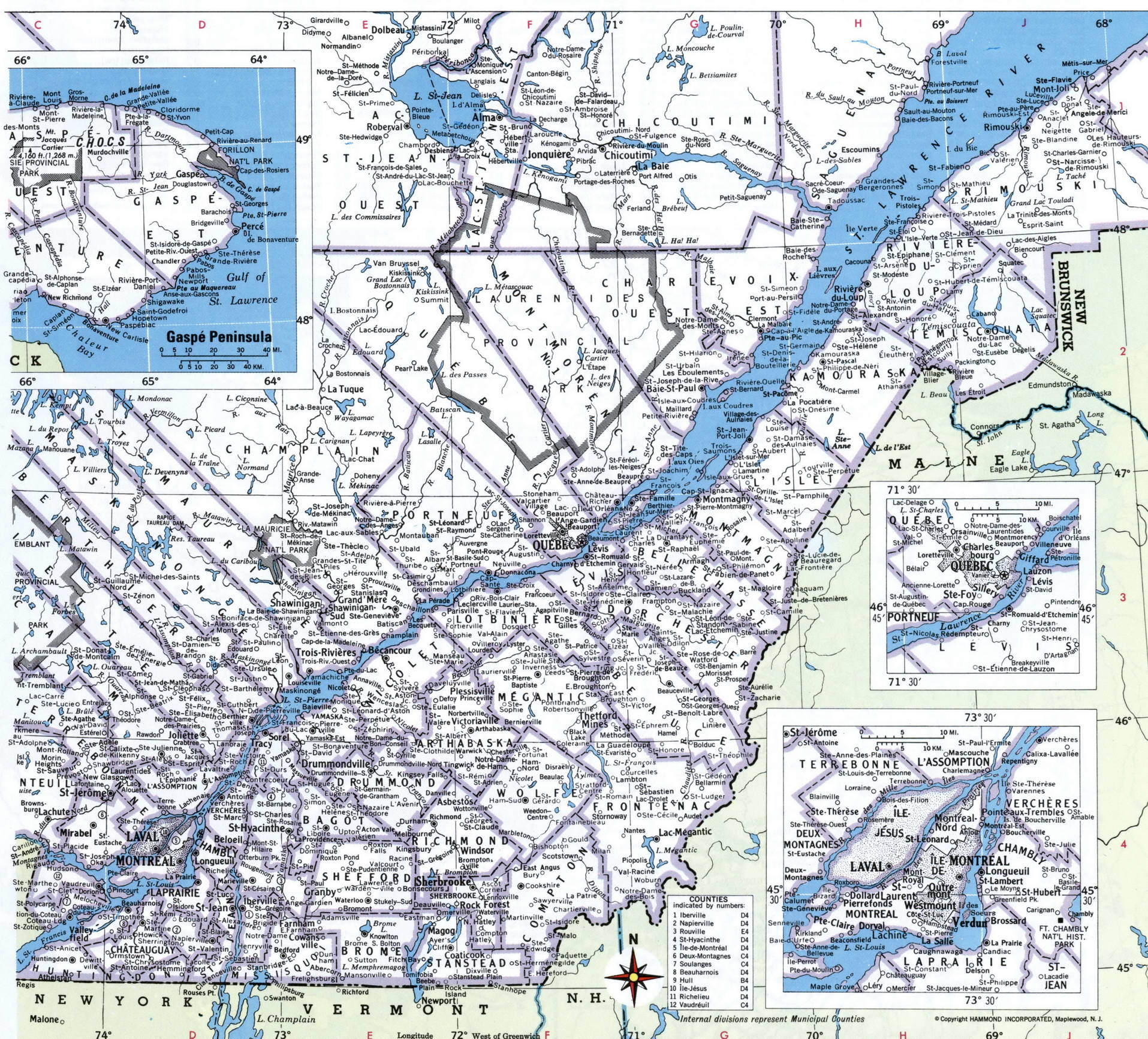 Southern Quebec map regions. Detailed map of South part Quebec with cities Southern Quebec map regions. Detailed map of South part Quebec with cities