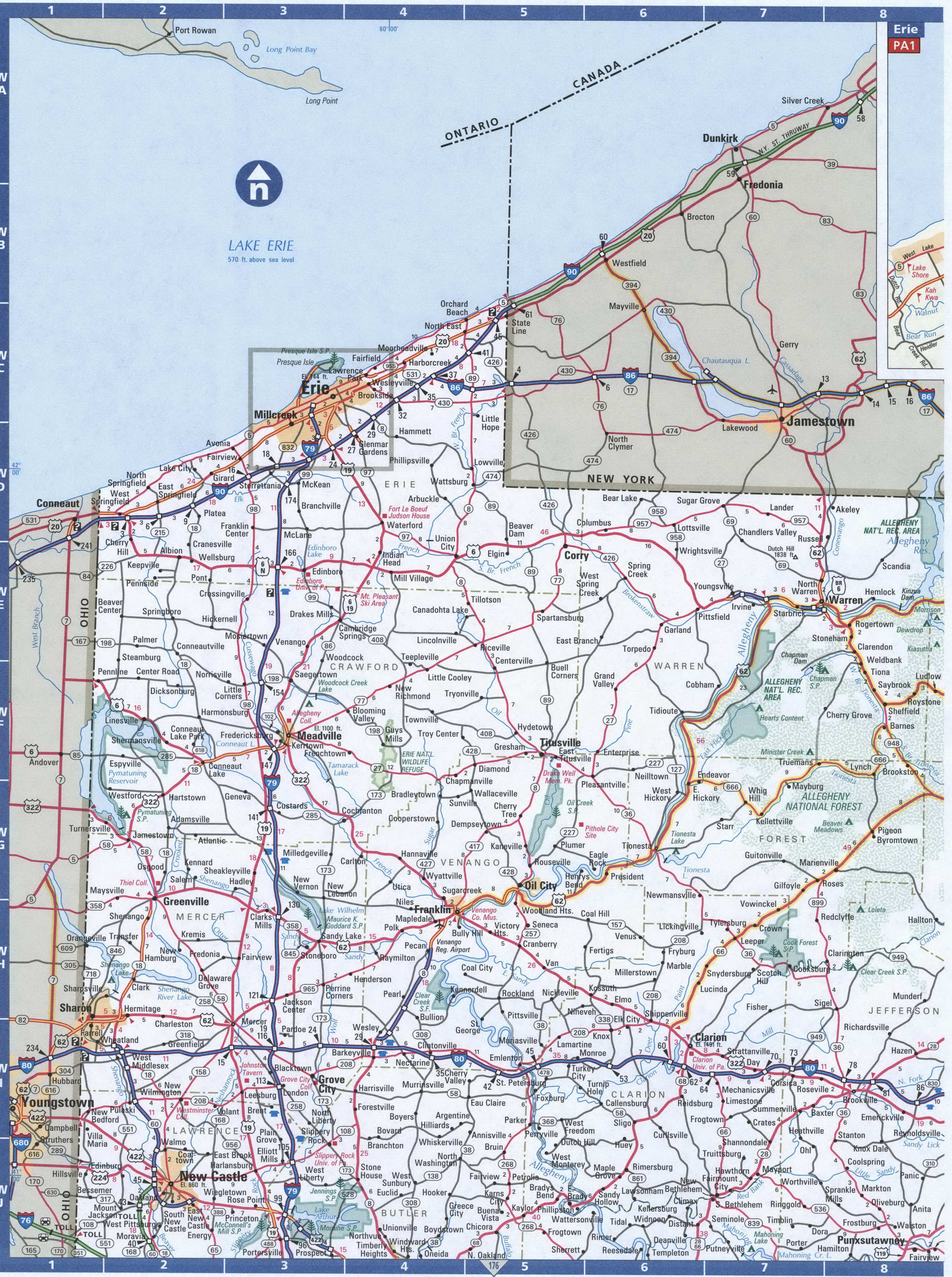 NorthWest Pennsylvania map. Detailed map of all roads in Western Pennsylvania with distances between cities and towns. NorthWest Pennsylvania map. Detailed map of all roads in Western Pennsylvania with distances between cities and towns.