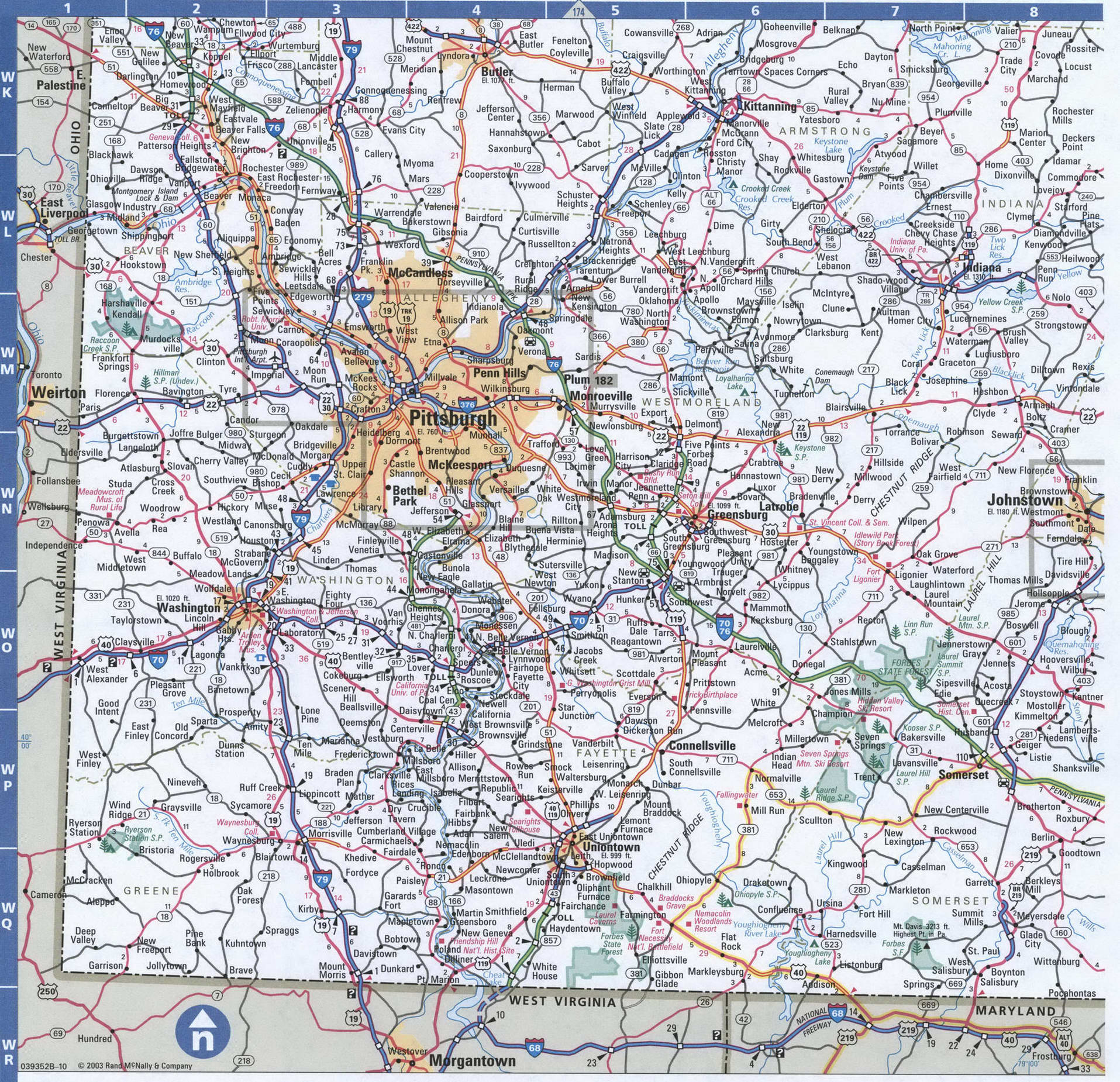 Southwestern Pennsylvania map. Detailed map of all roads in Southern Pennsylvania with distances between cities and towns. SouthWest Pennsylvania map. Detailed map of all roads in Southern Pennsylvania with distances between cities and towns.