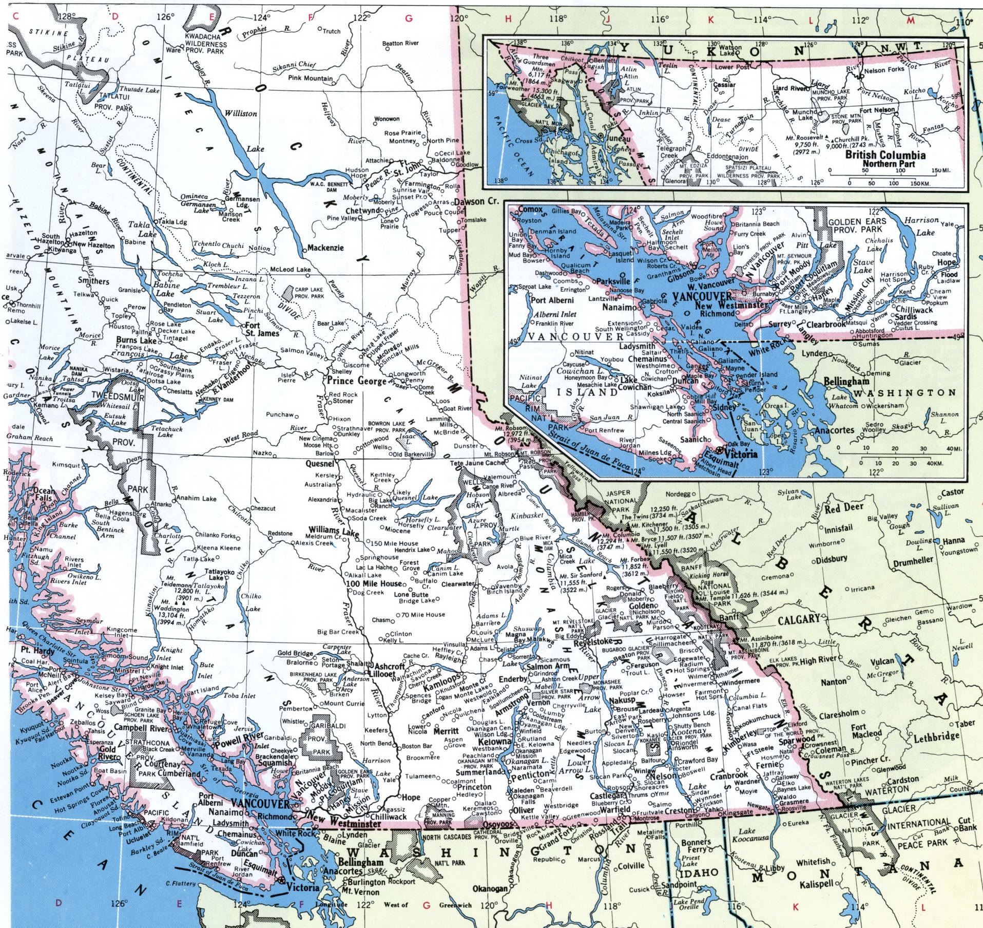 British Columbia map regions. Detailed map of British Columbia with cities and towns British Columbia map regions. Detailed map of British Columbia with cities and towns