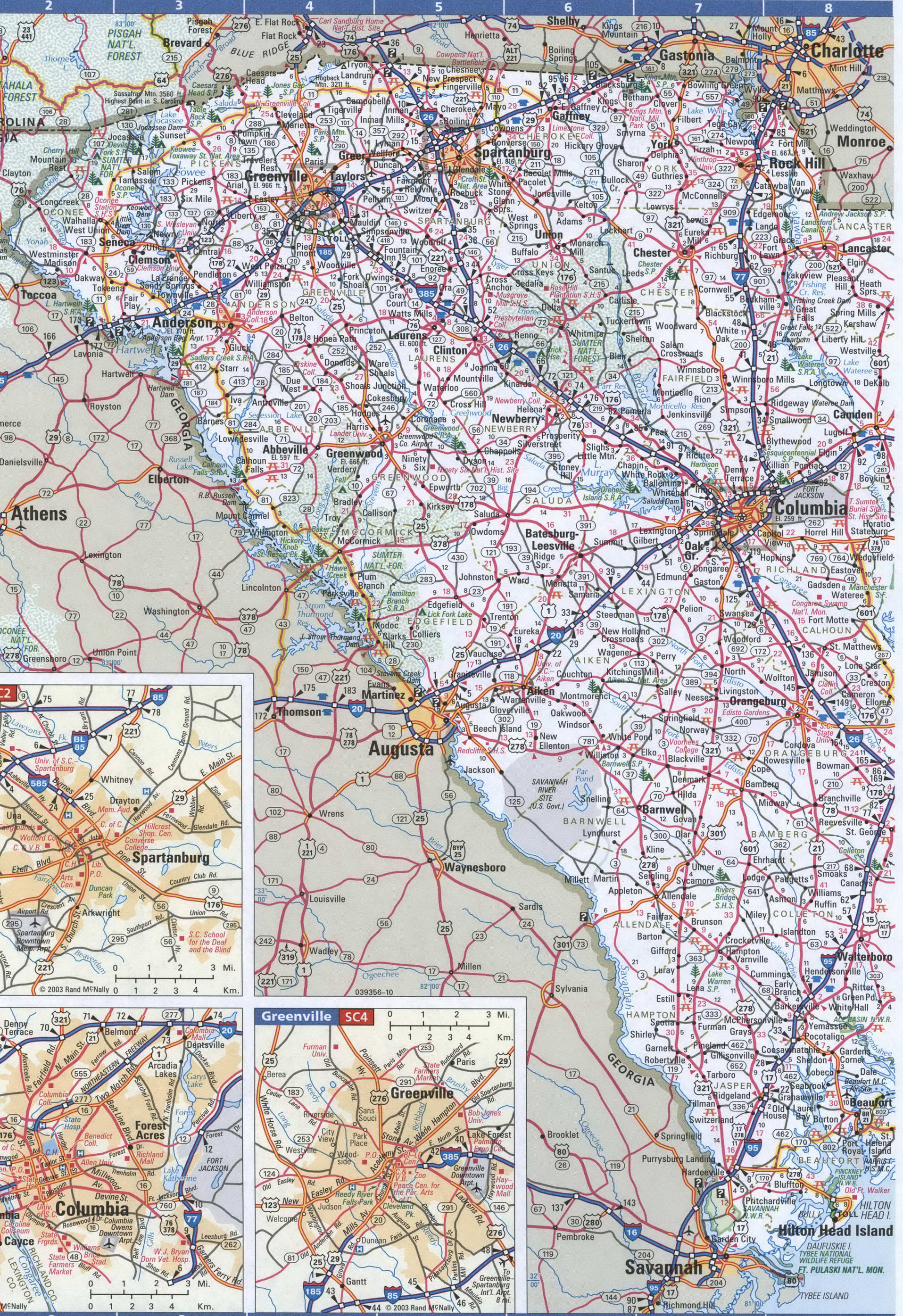 South Carolina map. Detailed map of South Carolina with road numbers and distances between cities. South Carolina map. Detailed map of South Carolina with road numbers and distances between cities.