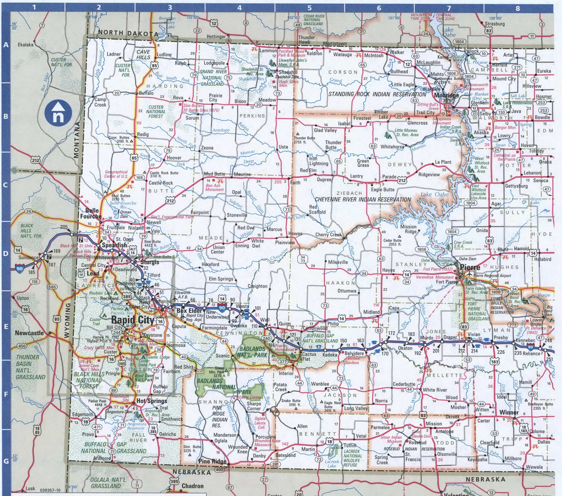 South Dakota map. Detailed map of South Dakota with road numbers and distances between cities. South Dakota map. Detailed map of South Dakota with road numbers and distances between cities.