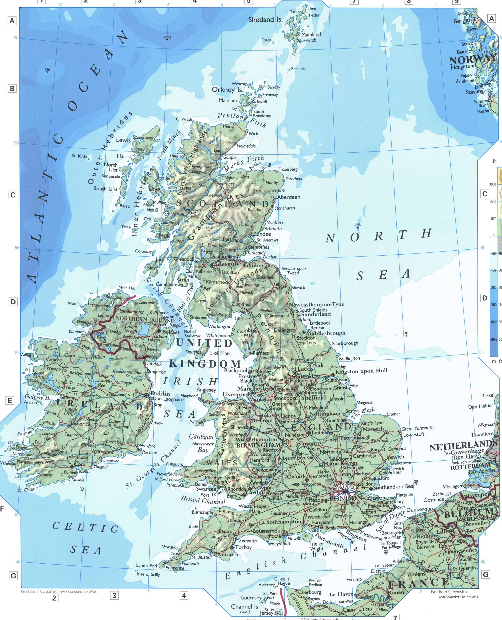 Map Great Britan. Phisical map of United Kingdom Map Great Britan. Phisical map of United Kingdom