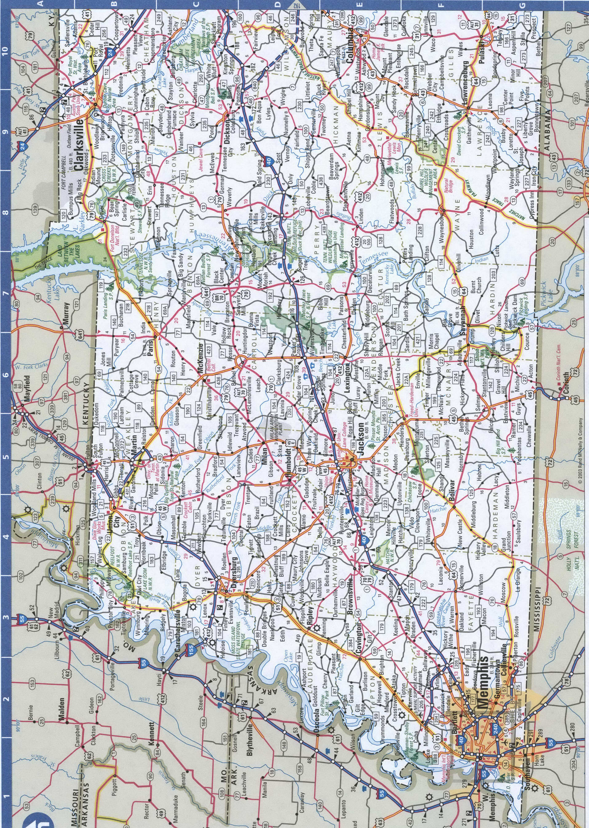 Western Tennessee map