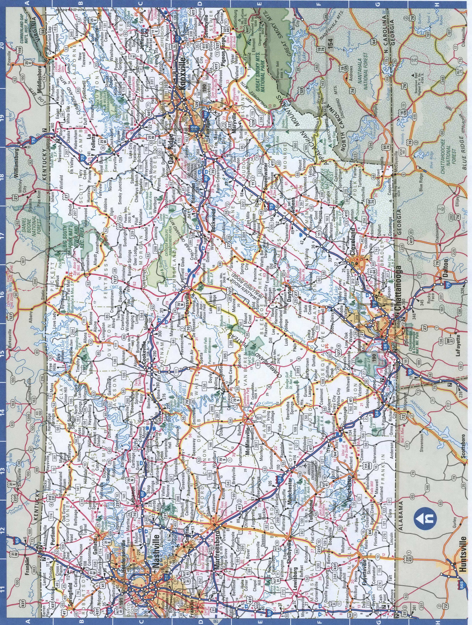 Eastern Tennessee map. Detailed map of all roads in Eastern Tennessee with distances between cities and towns. Eastern Tennessee map. Detailed map of all roads in Eastern Tennessee with distances between cities and towns.