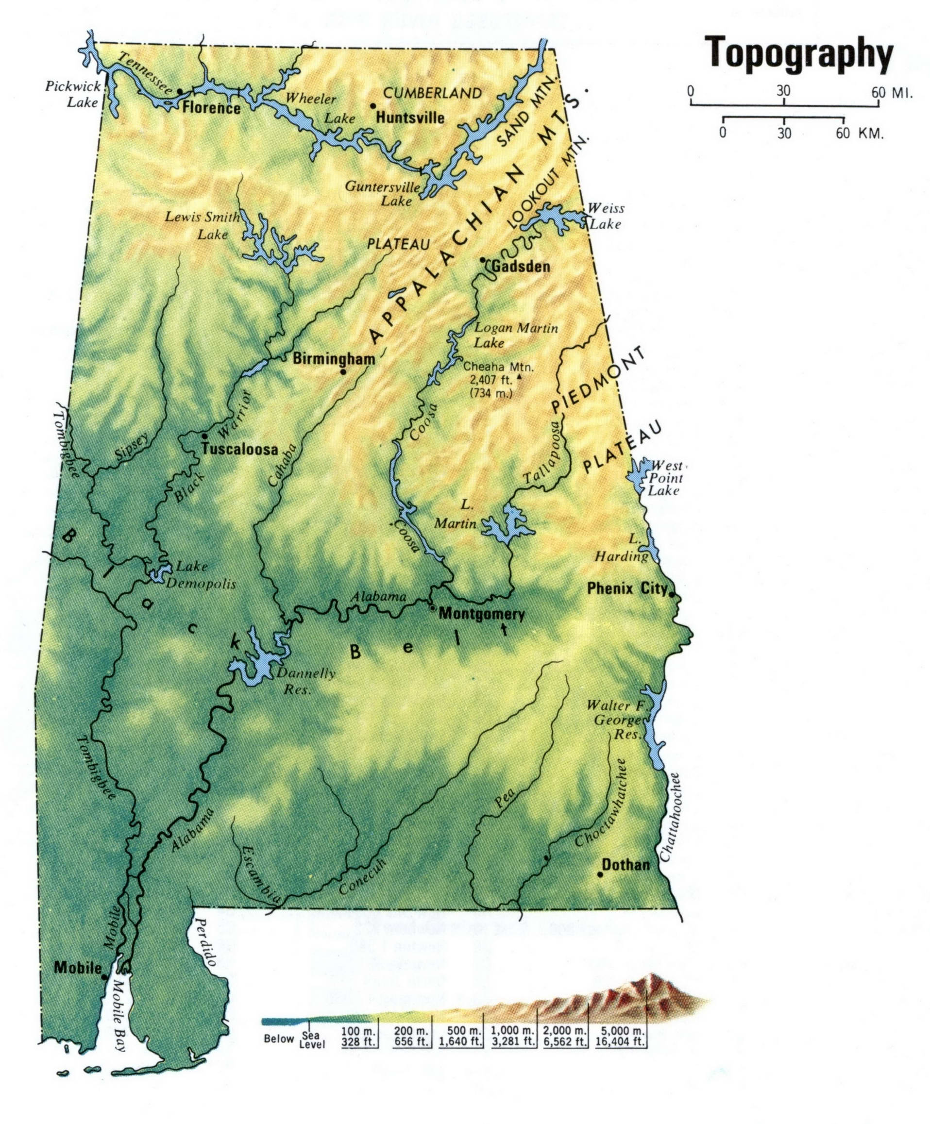 Alabama topographic map. Topo map of Alabama with terrain features. Alabama topographic map. Topo map of Alabama with terrain features.