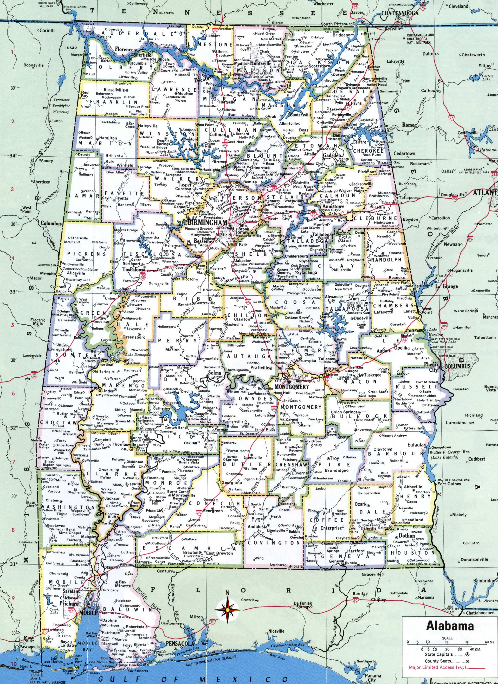 Alabama map with counties. Detailed map of the counties of the state of Alabama with towns and villages Alabama map with counties. Detailed map of the counties of the state of Alabama with towns and villages
