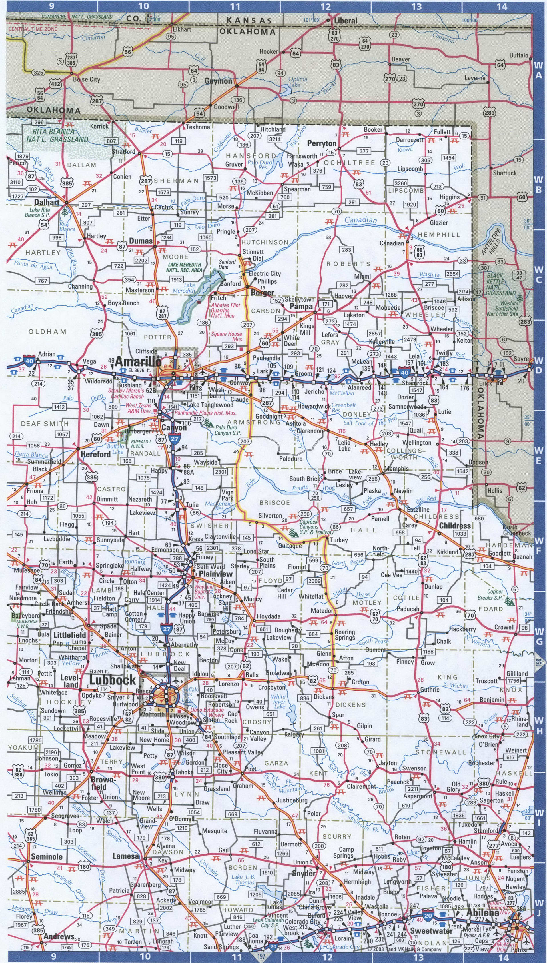 Texas panhandle map. Detailed map of all roads in Texas with distances between cities and towns. Texas panhandle map. Detailed map of all roads in Texas with distances between cities and towns.