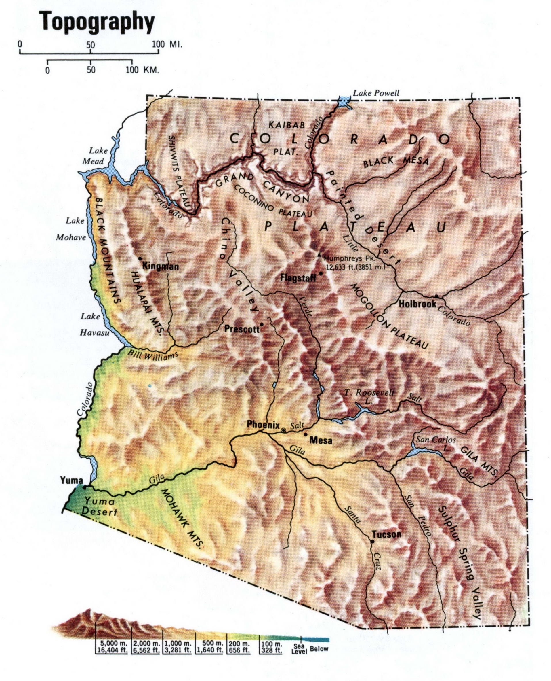 Arizona topographic map. Topo map of Arizona with terrain features. Arizona topographic map. Topo map of Arizona with terrain features.