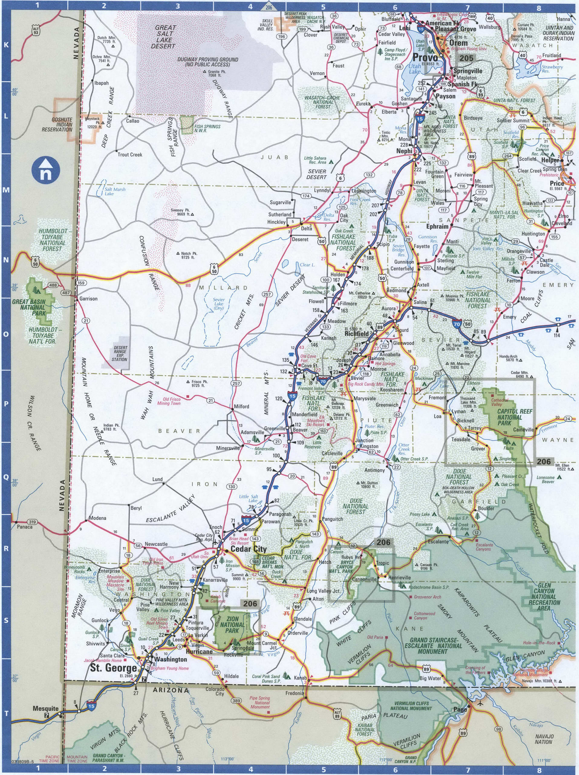 Southern Utah roads map. Detailed map of Utah with road numbers and distances between cities Southern Utah roads map. Detailed map of Utah with road numbers and distances between cities